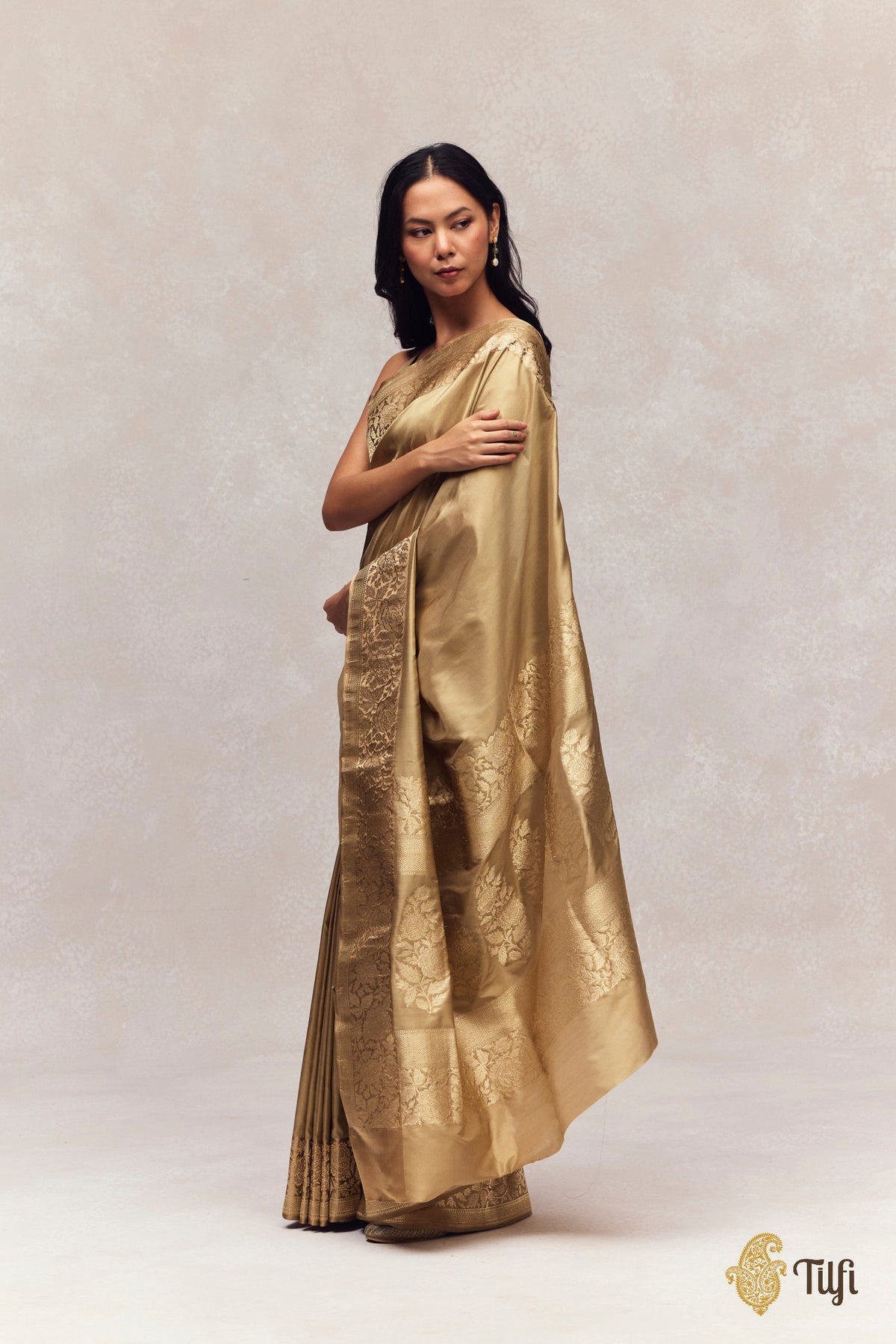 Dusty Sage Pure Katan Silk Banarasi Handloom Saree