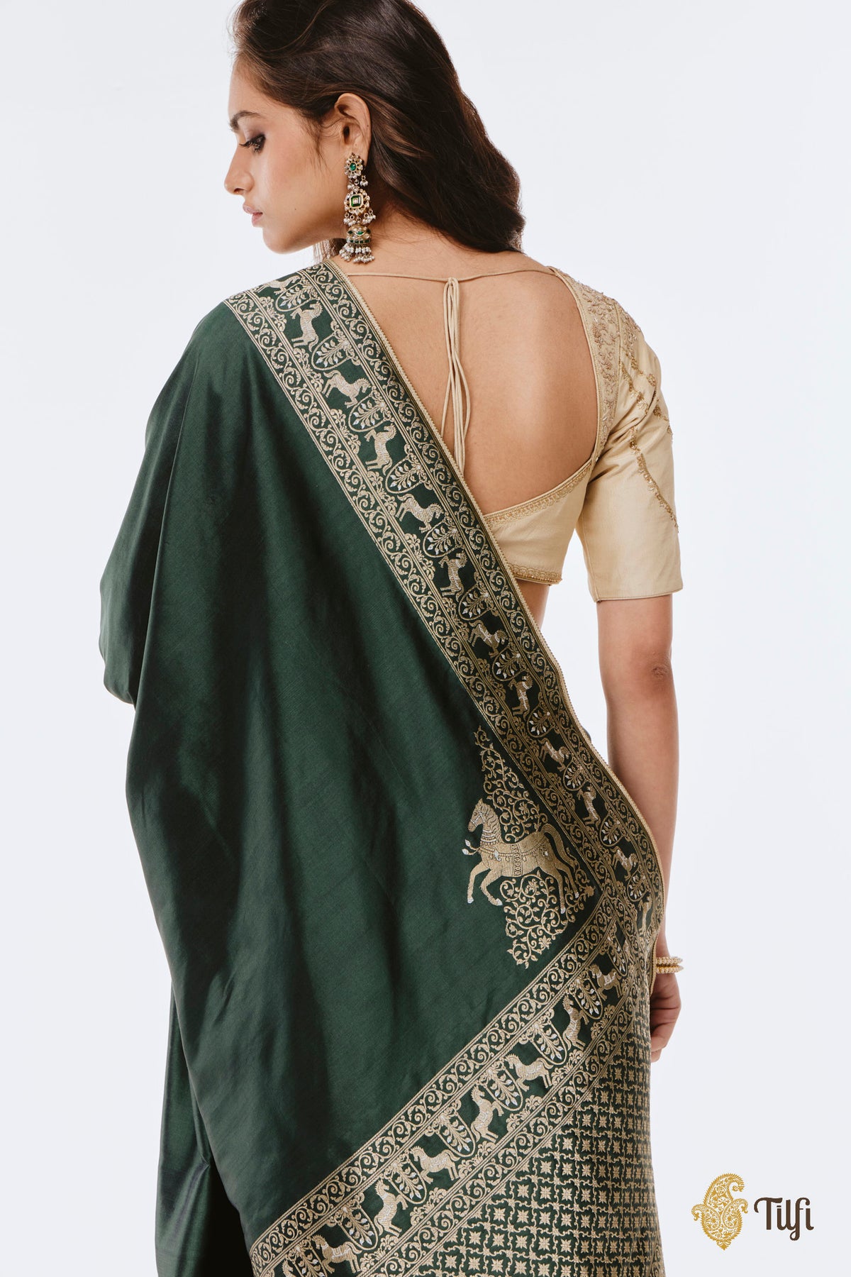 Pre-Order: 'Jaya' Green Pure Katan Silk Banarasi Handloom Saree