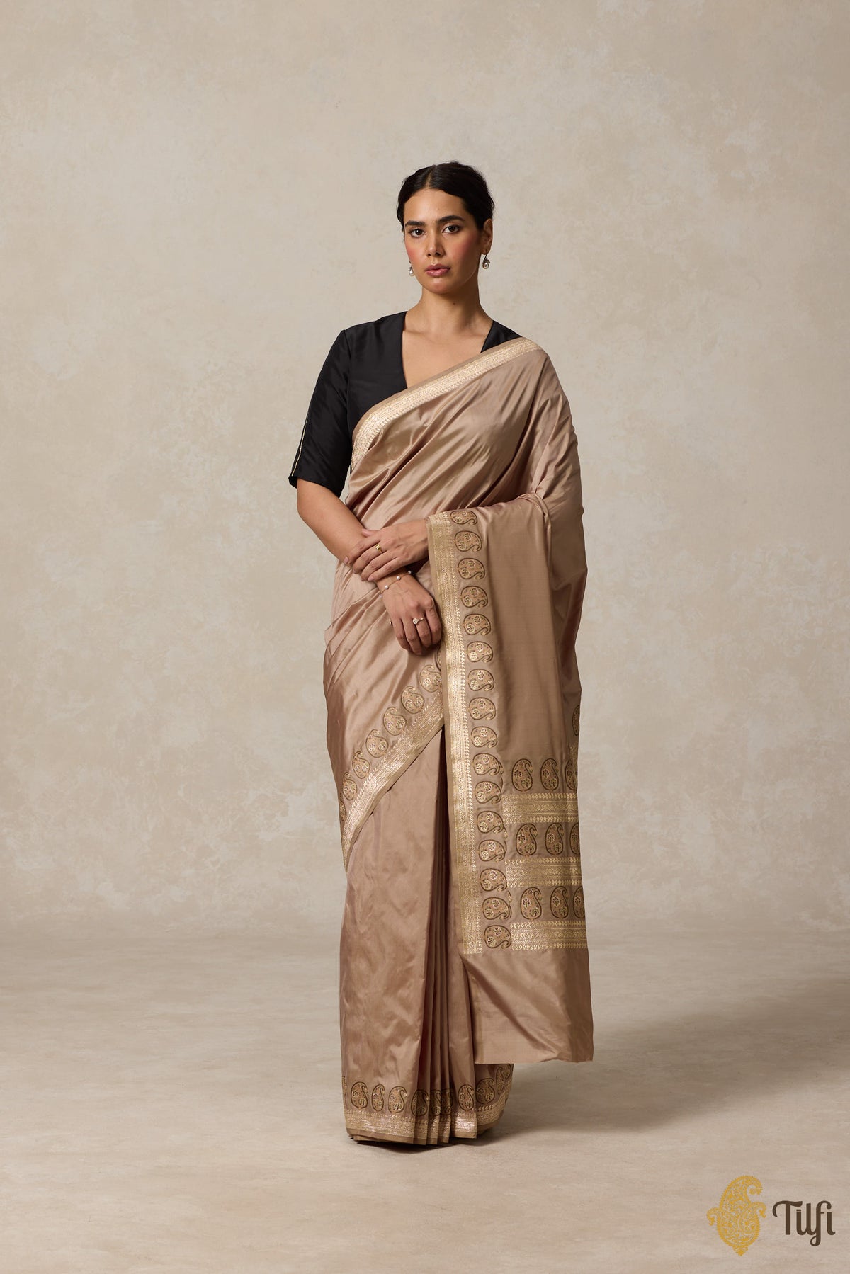 Taupe Pure Katan Silk Banarasi Handloom Saree