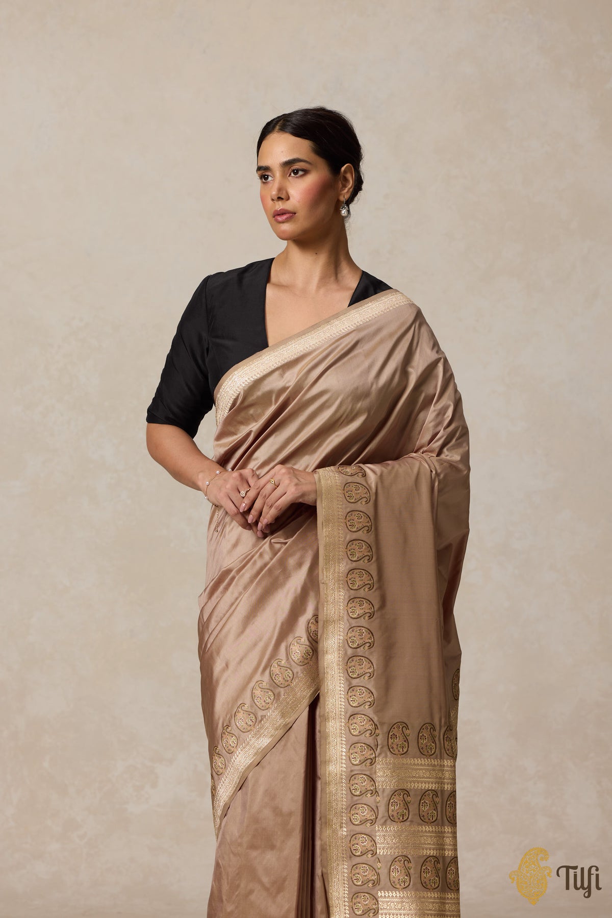 Taupe Pure Katan Silk Banarasi Handloom Saree