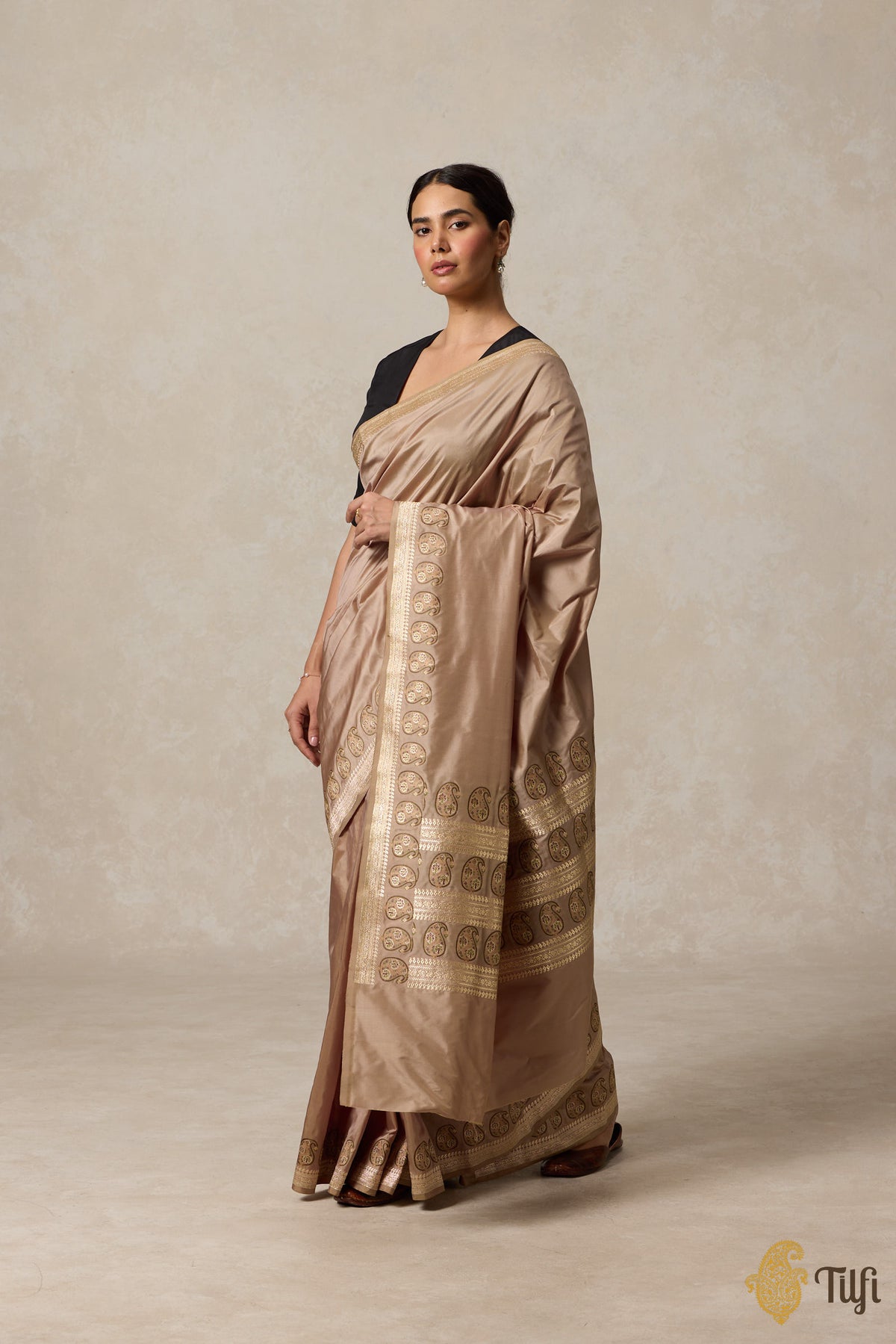 Taupe Pure Katan Silk Banarasi Handloom Saree