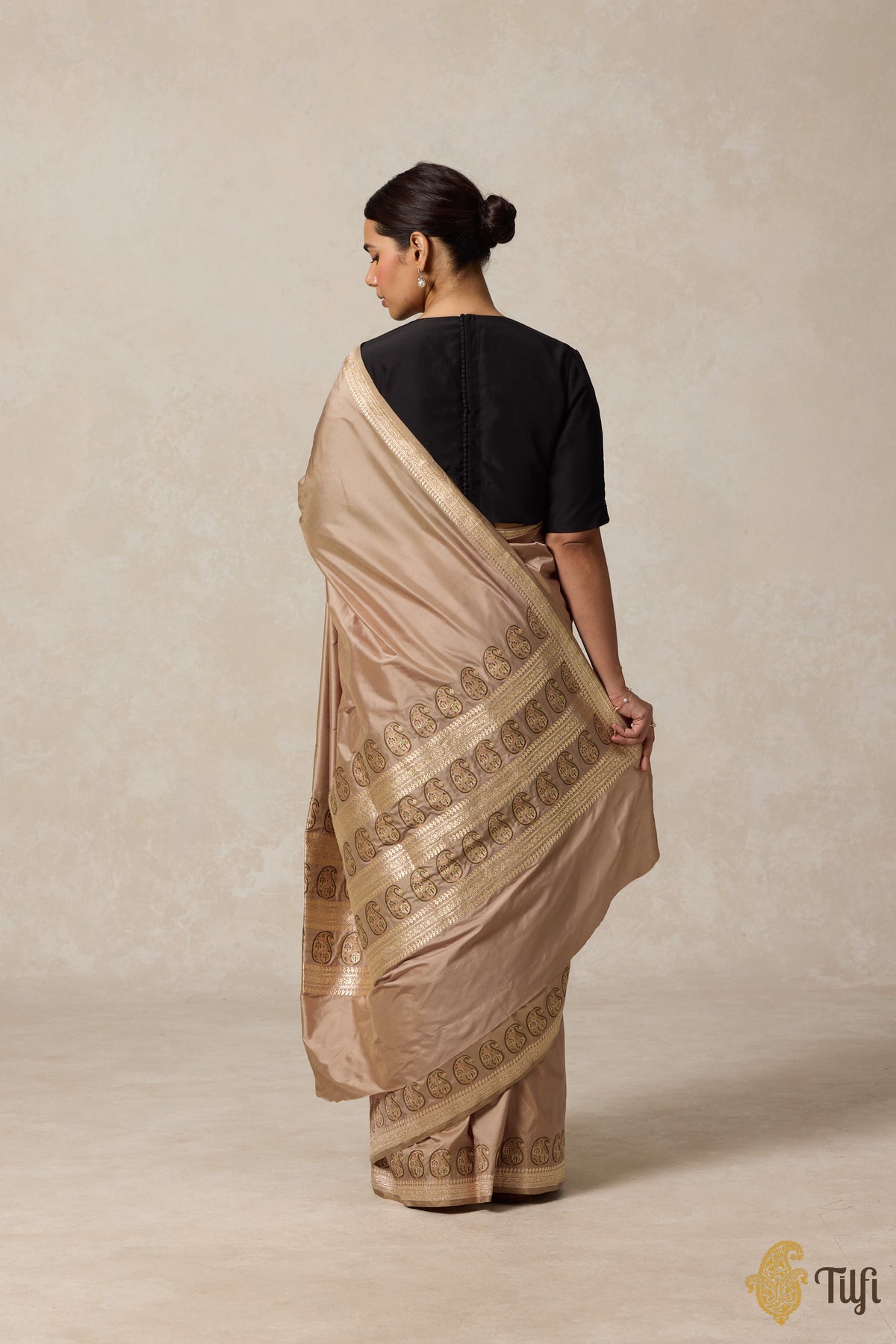 Taupe Pure Katan Silk Banarasi Handloom Saree