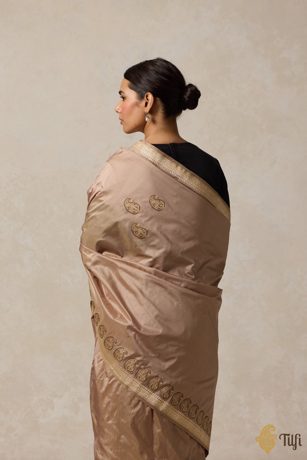 Taupe Pure Katan Silk Banarasi Handloom Saree