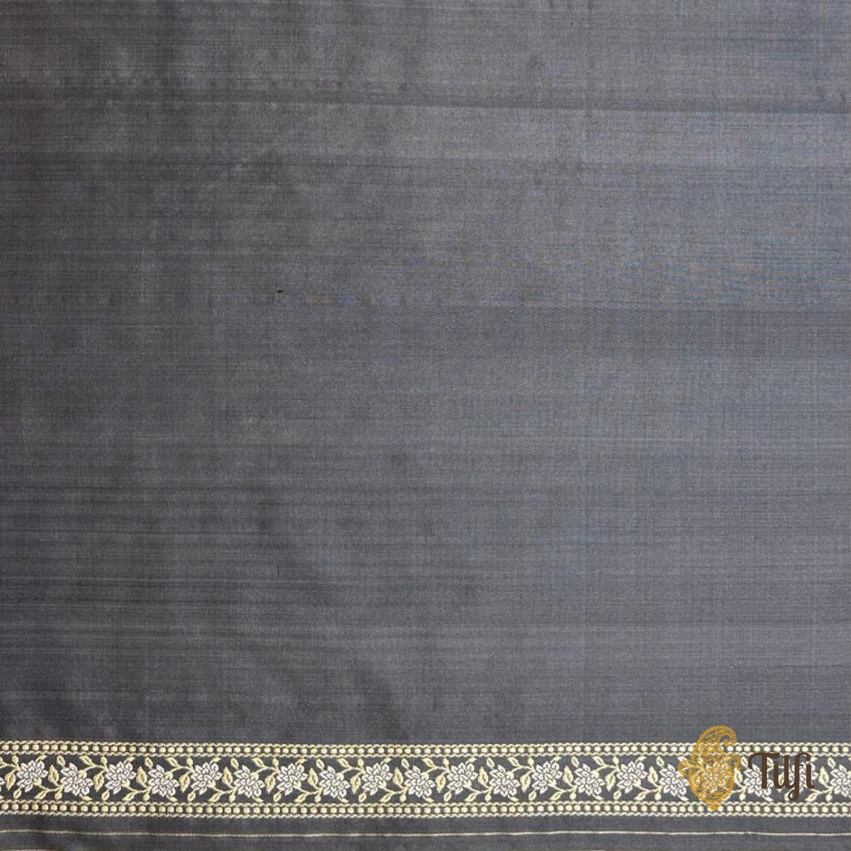 'Pride of Lions' Charcoal Gray Pure Katan Silk Banarasi Shikargah Handloom Saree