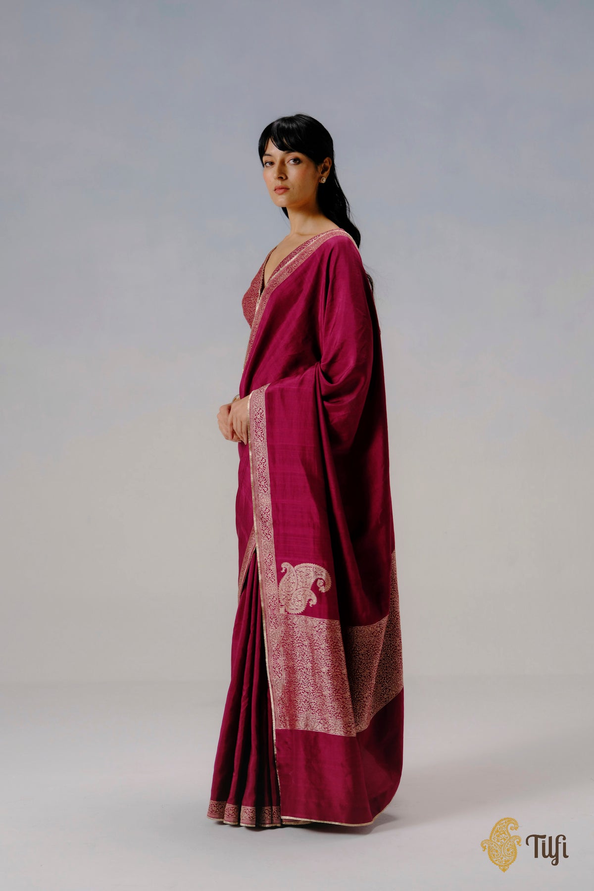 'Abha' Magenta Pure Katan Silk Banarasi Handloom Saree