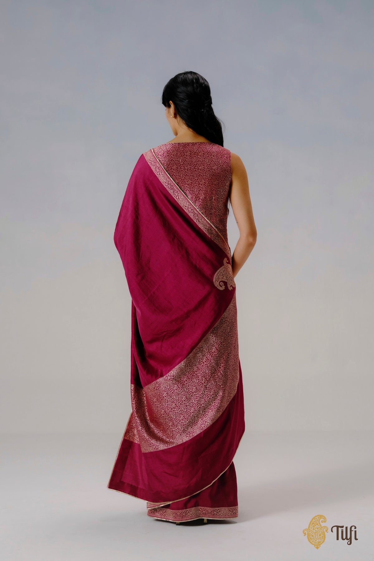 'Abha' Magenta Pure Katan Silk Banarasi Handloom Saree