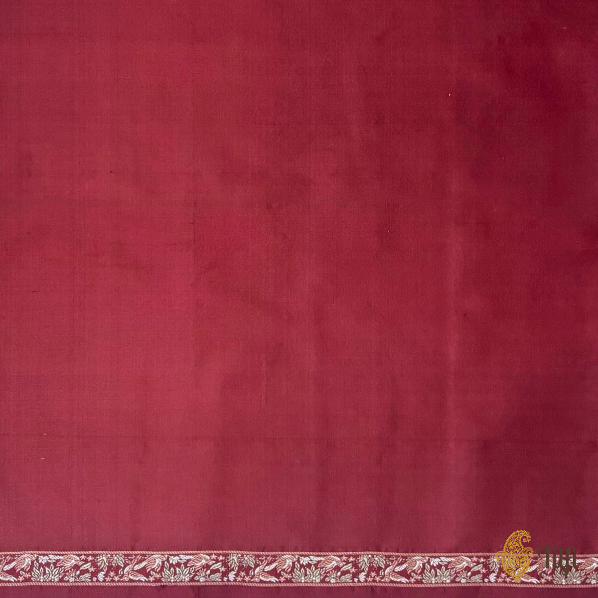 Pre-Order: 'Forest Floor' Maroon Pure Katan Silk Banarasi Shikargah Handloom Saree