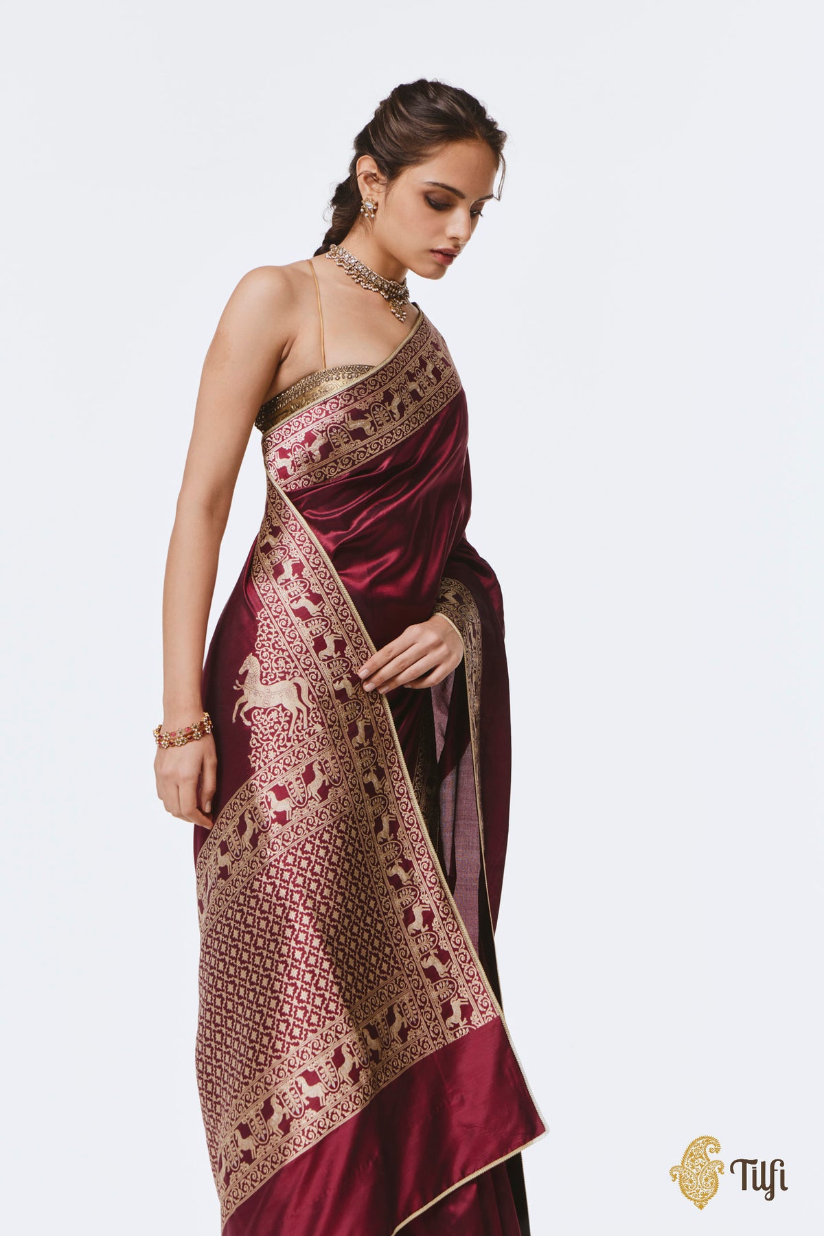 Pre-Order: 'Jaya' Deep Maroon Pure Katan Silk Banarasi Handloom Saree