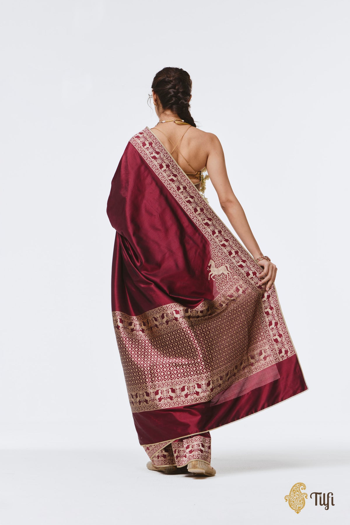 Pre-Order: 'Jaya' Deep Maroon Pure Katan Silk Banarasi Handloom Saree