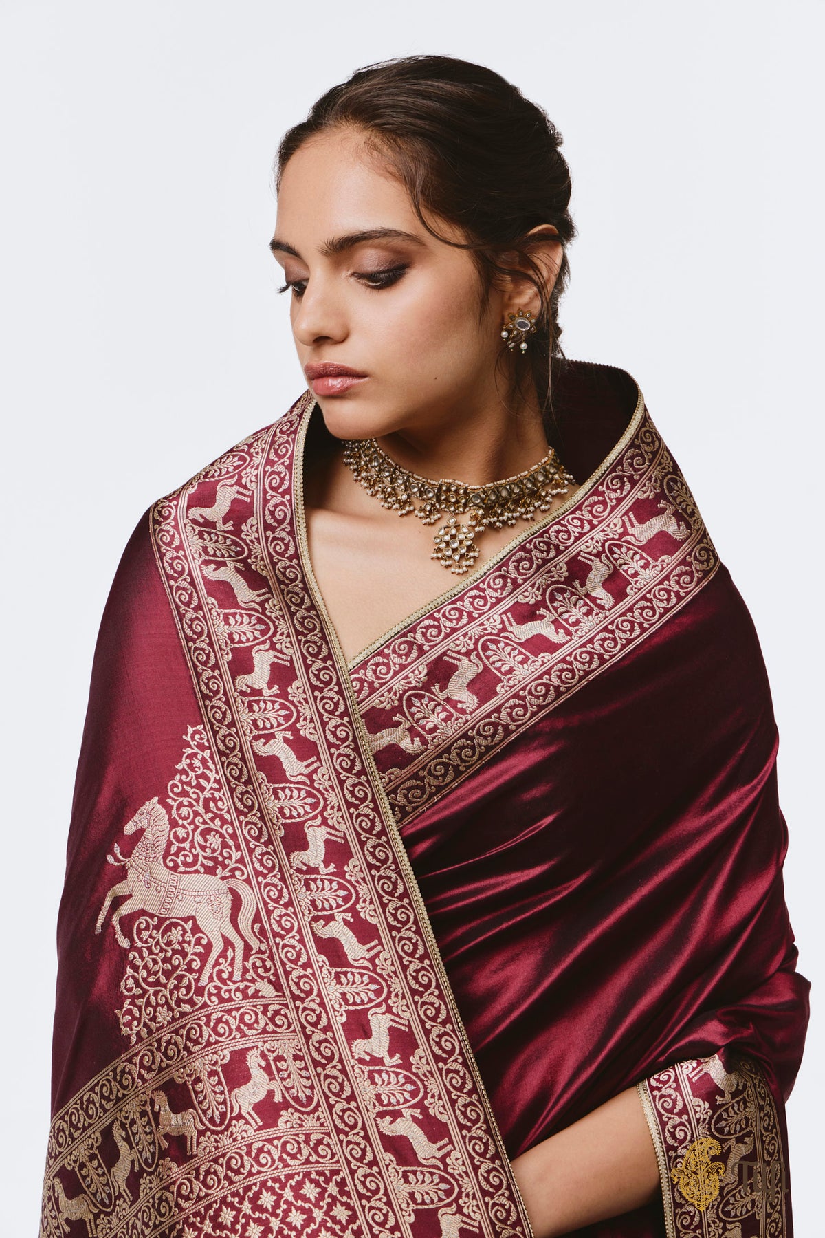 Pre-Order: 'Jaya' Deep Maroon Pure Katan Silk Banarasi Handloom Saree