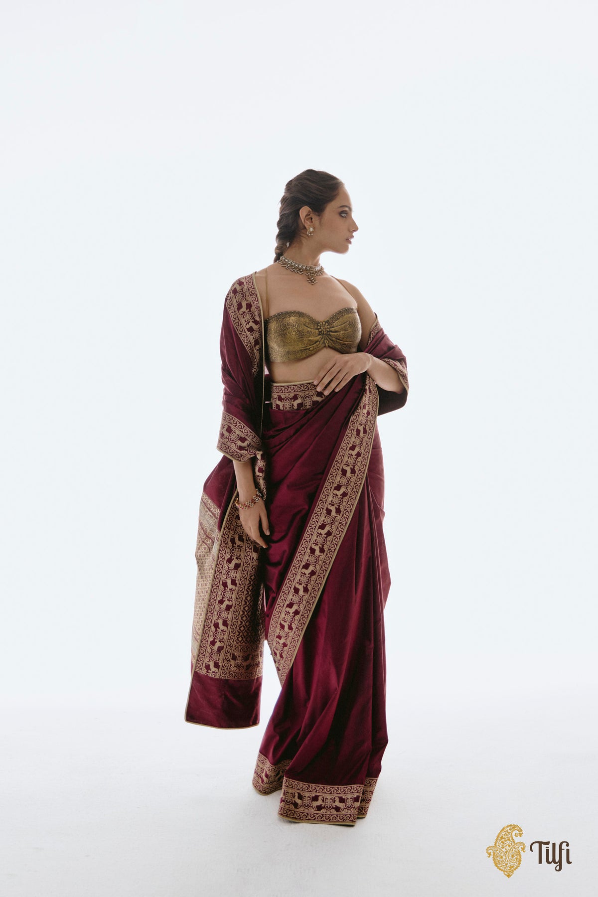 Pre-Order: 'Jaya' Deep Maroon Pure Katan Silk Banarasi Handloom Saree