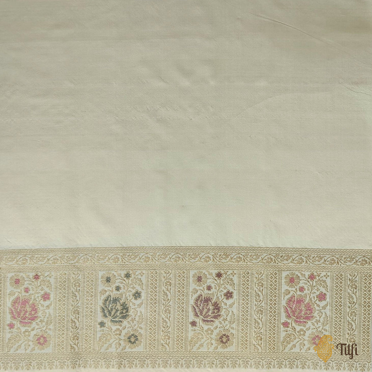 Cream Pure Katan Silk Banarasi Handloom Saree