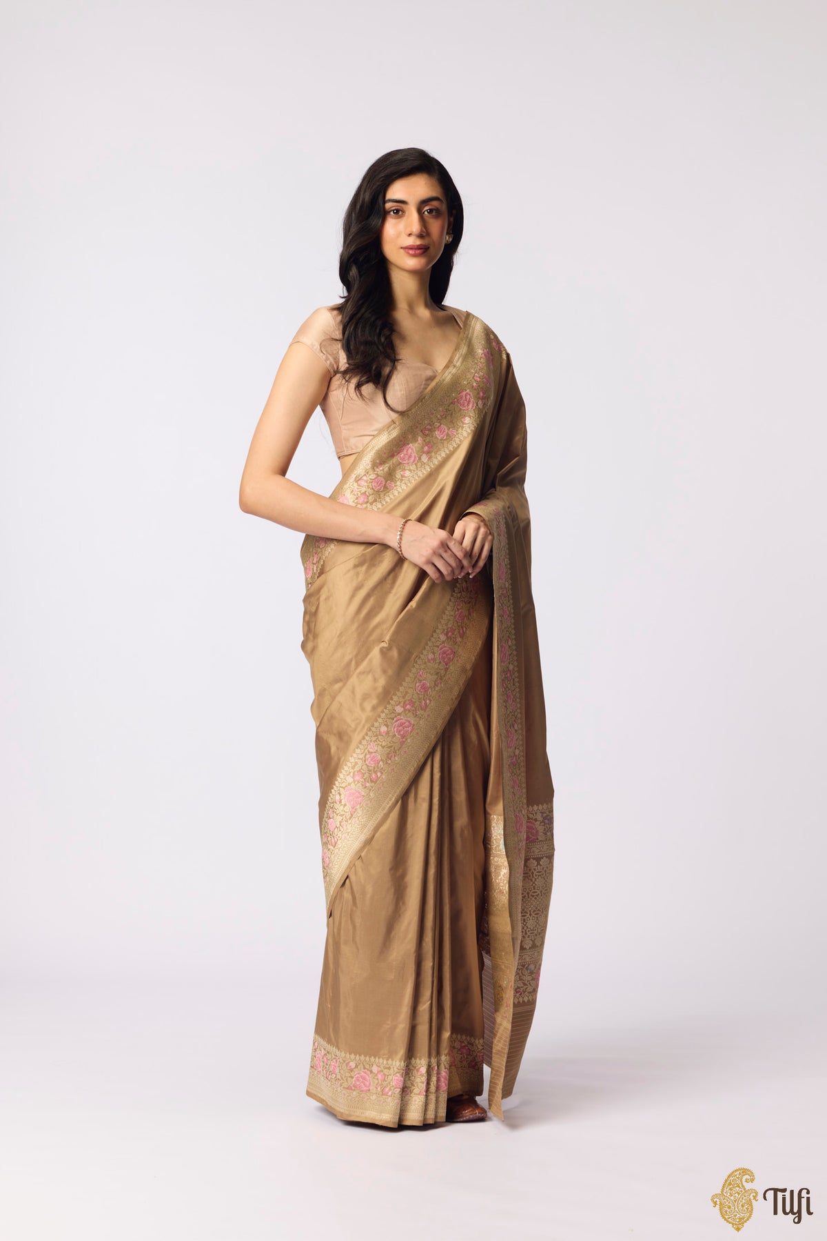 Beige Pure Katan Silk Banarasi Handloom Saree