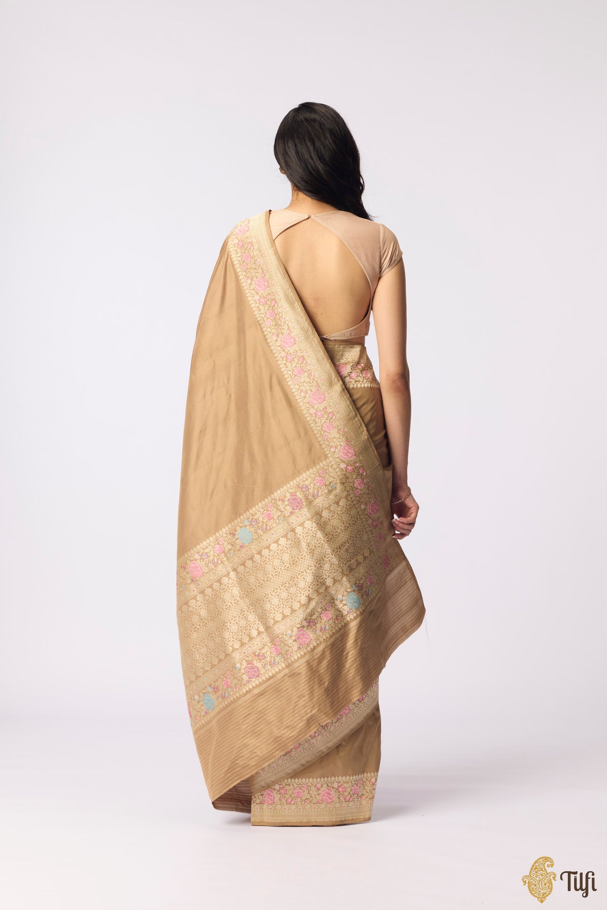 Beige Pure Katan Silk Banarasi Handloom Saree