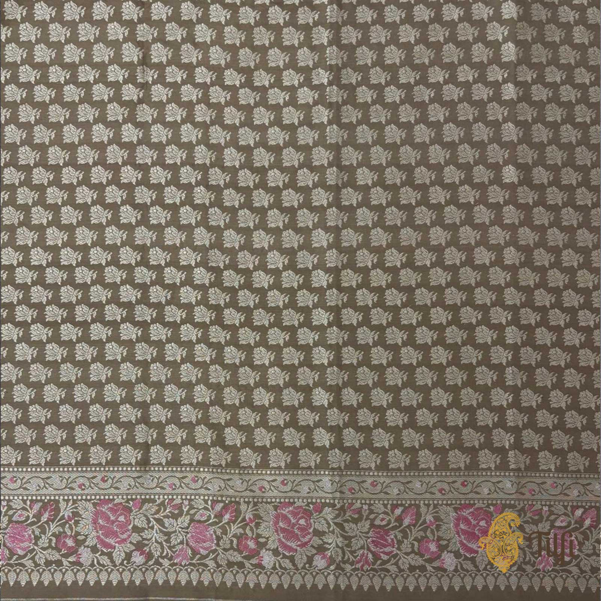 Beige Pure Katan Silk Banarasi Handloom Saree