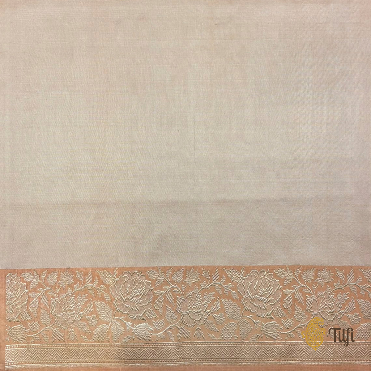 Cream Peach Pure Katan Silk Banarasi Handloom Saree