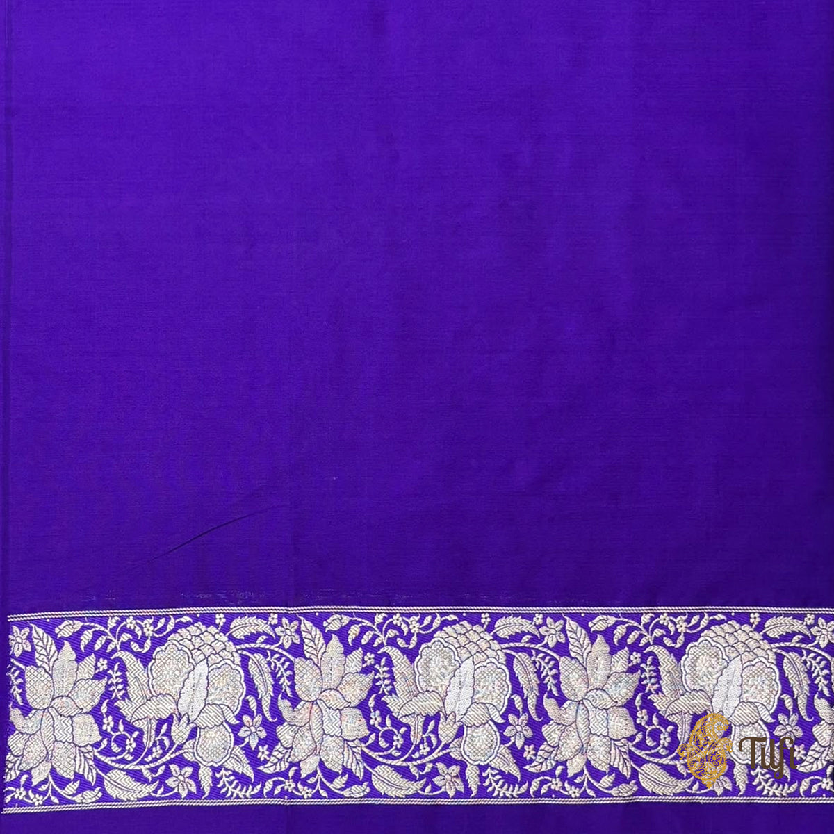'Indu' Off White-Purple Pure Katan Silk Banarasi Kadiyal Handloom Saree