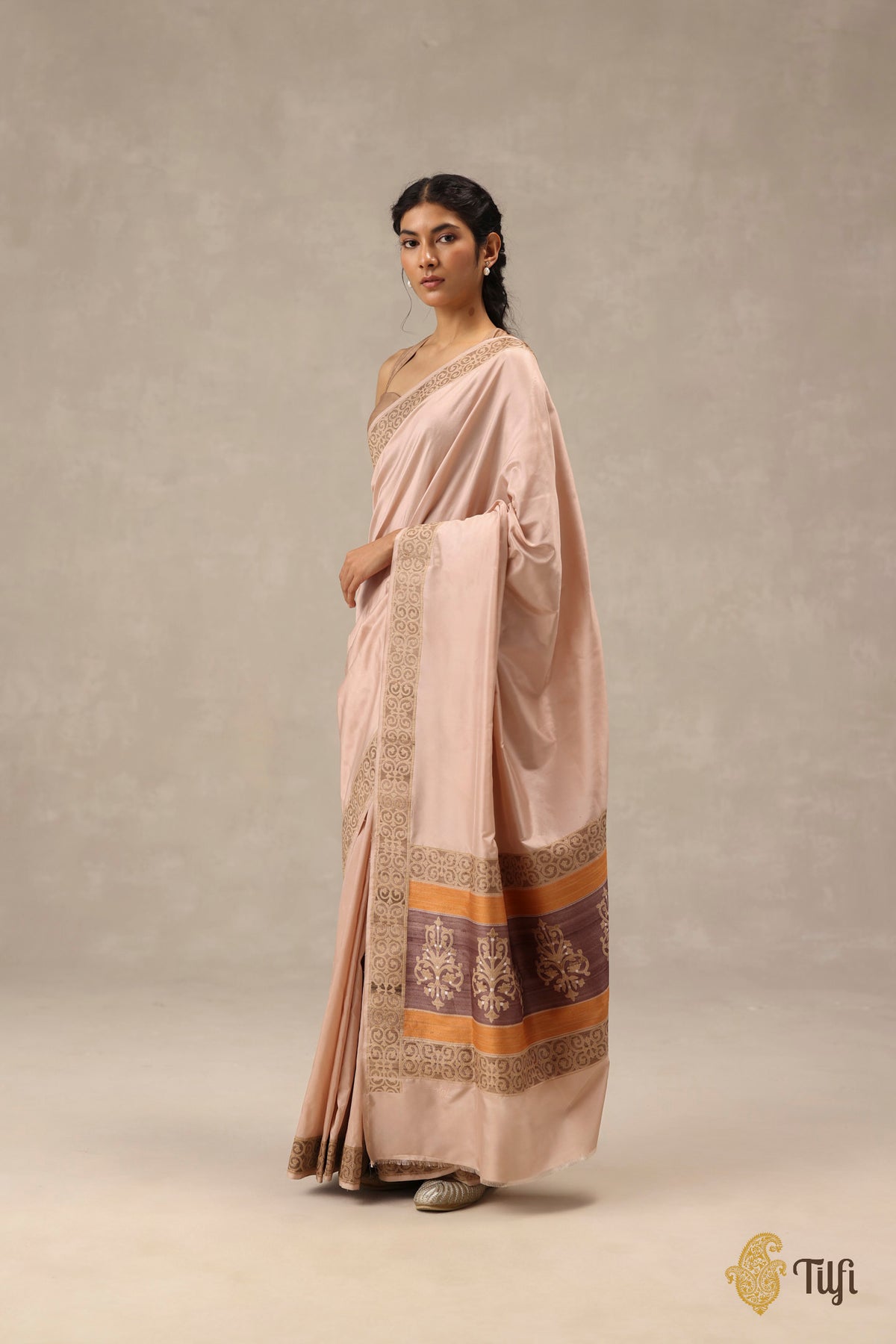 'Alba' Pastel Pink Pure Katan Gheecha Silk Banarasi Handloom Saree