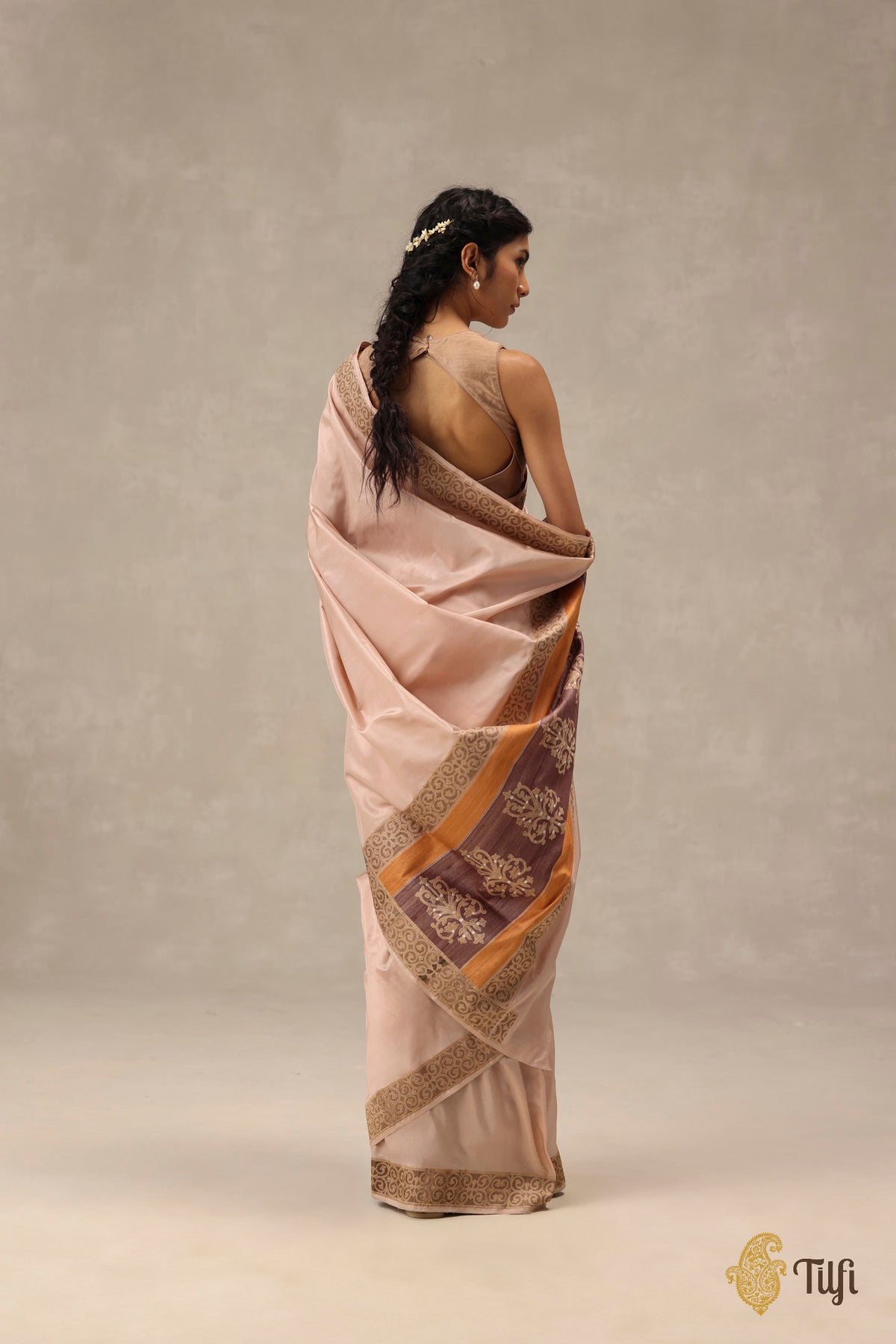 'Alba' Pastel Pink Pure Katan Gheecha Silk Banarasi Handloom Saree