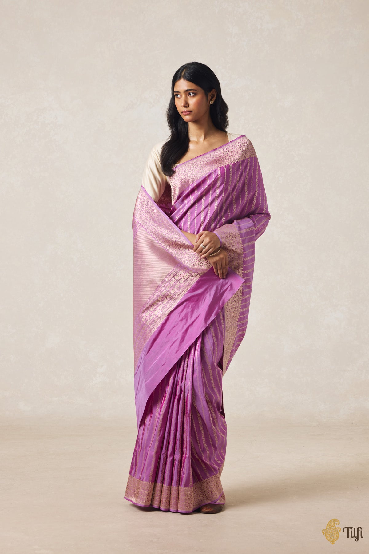 Purple-Pink Pure Katan Silk Banarasi Handloom Saree