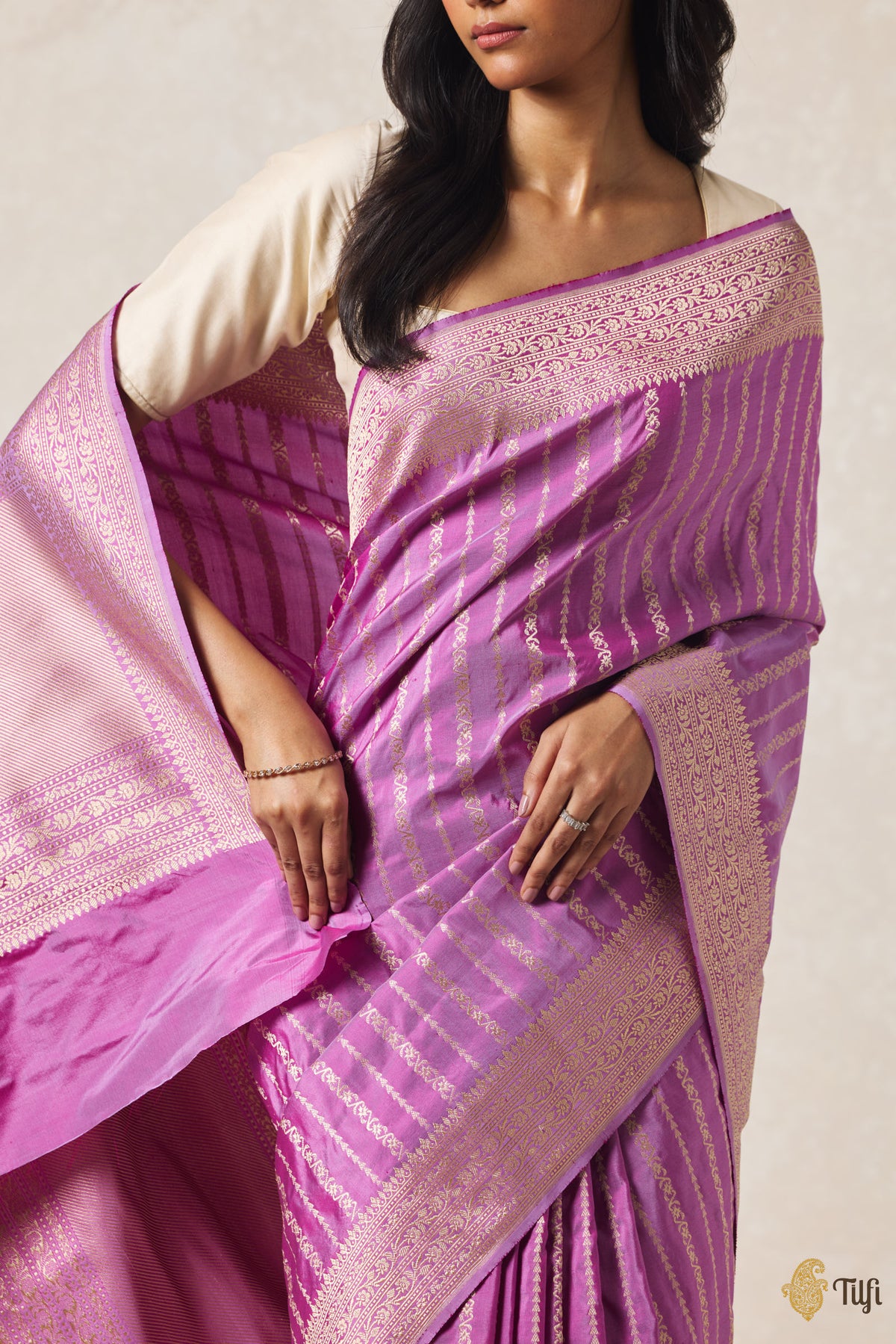 Purple-Pink Pure Katan Silk Banarasi Handloom Saree