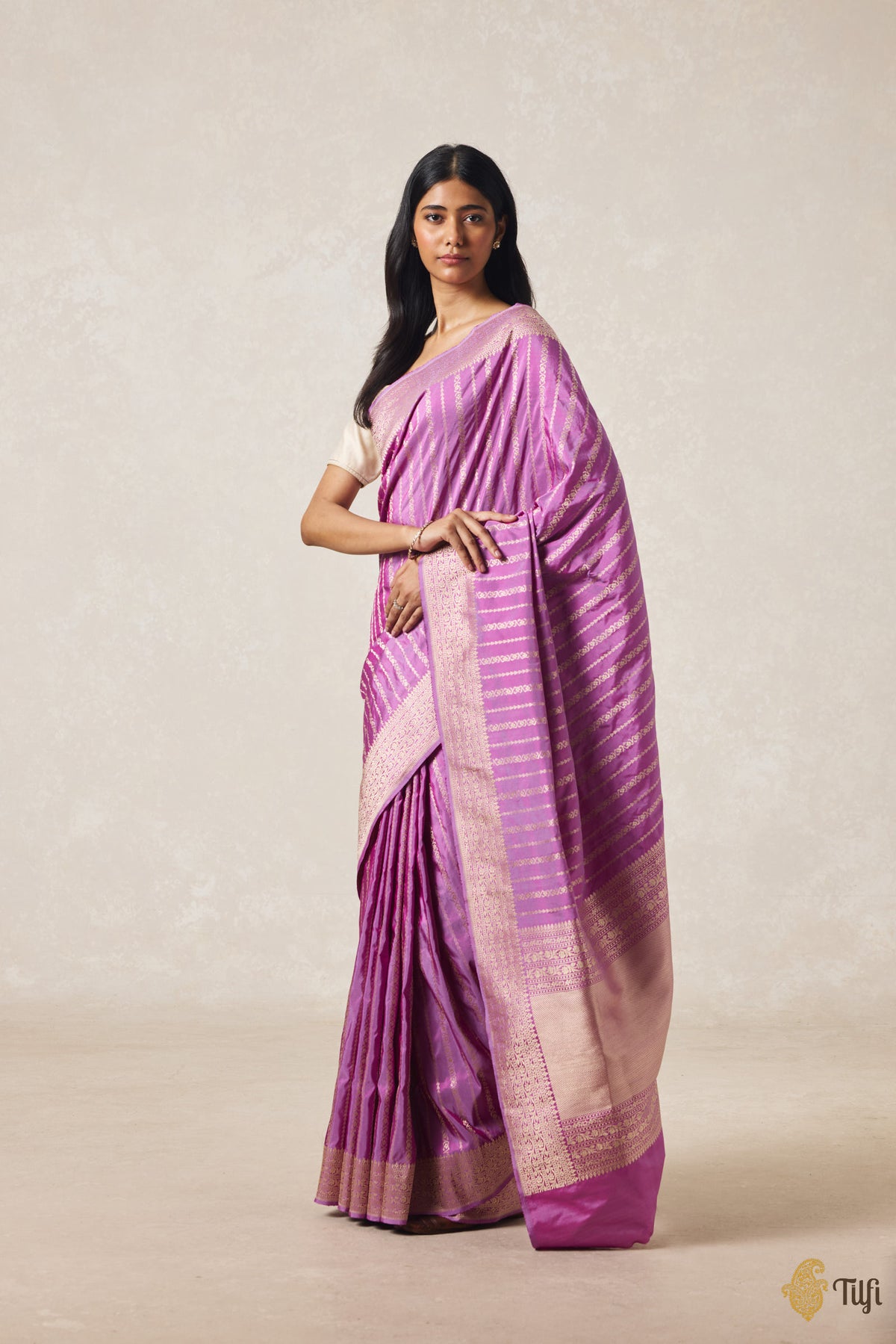 Purple-Pink Pure Katan Silk Banarasi Handloom Saree
