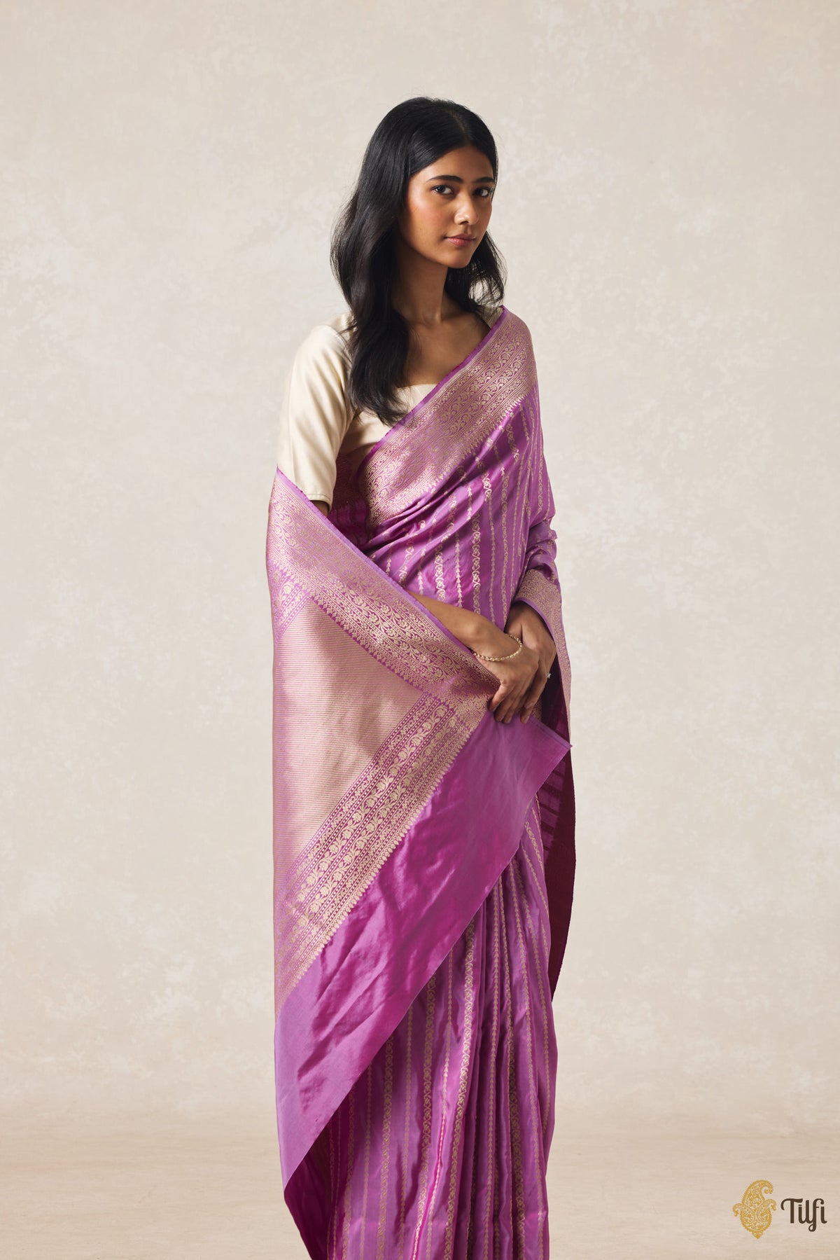 Purple-Pink Pure Katan Silk Banarasi Handloom Saree