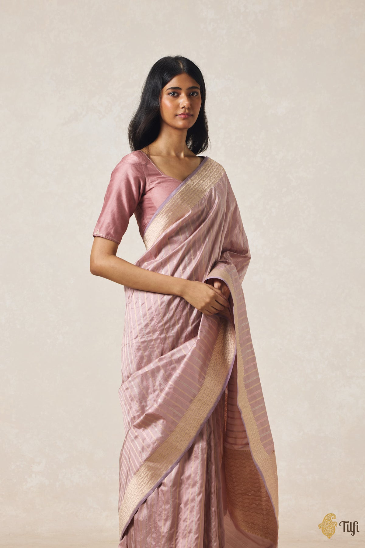 Dusty Pink Pure Katan Silk Banarasi Handloom Saree