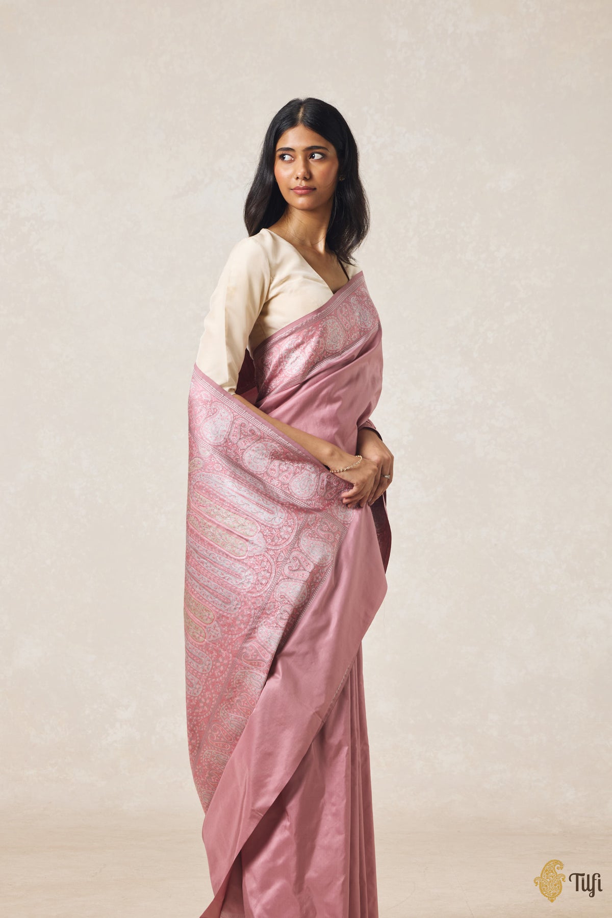 Dusty Pink Pure Katan Silk Banarasi Handloom Saree