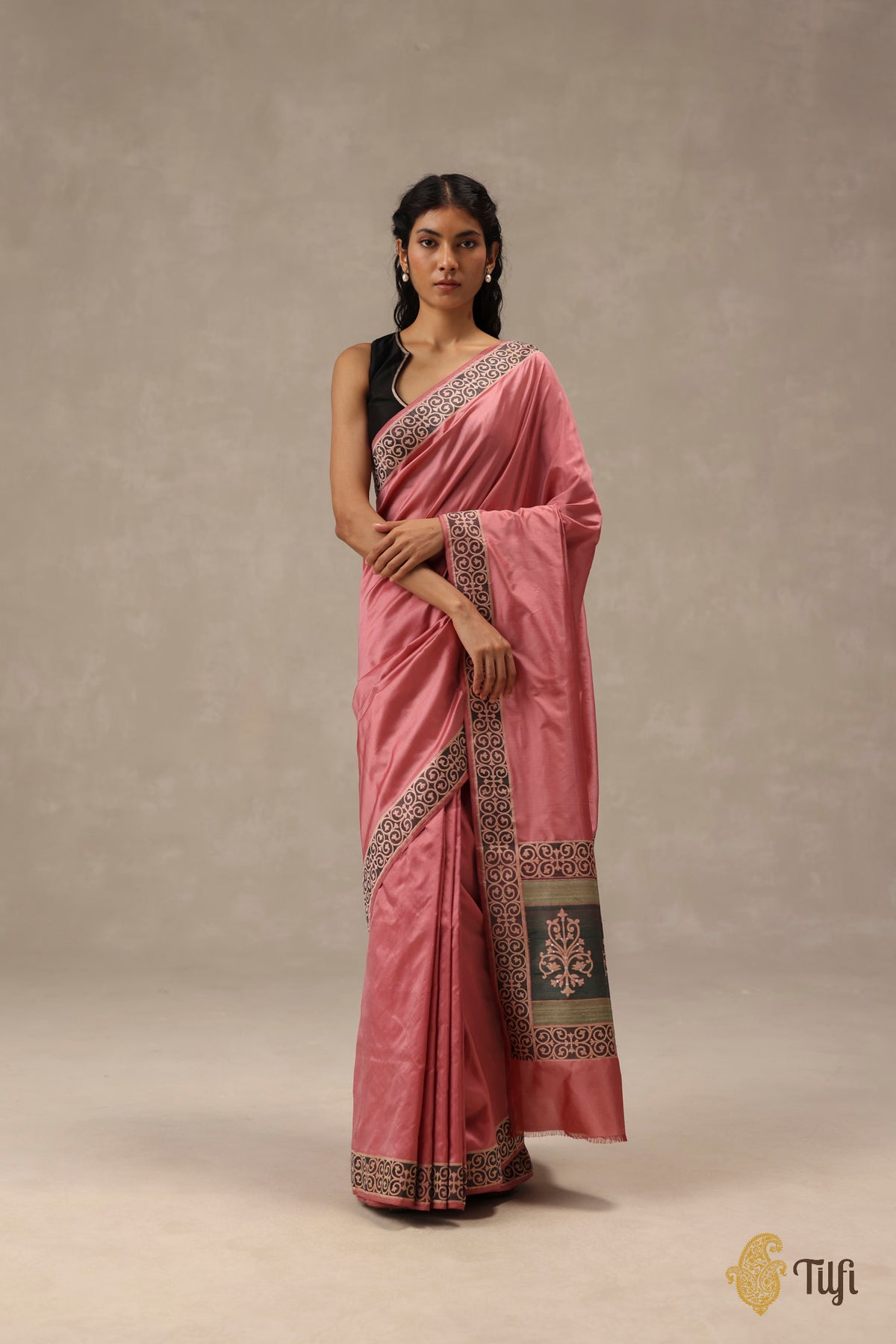 Pre-Order: 'Alba' Dusty Rose Pink Pure Katan Gheecha Silk Banarasi Handloom Saree