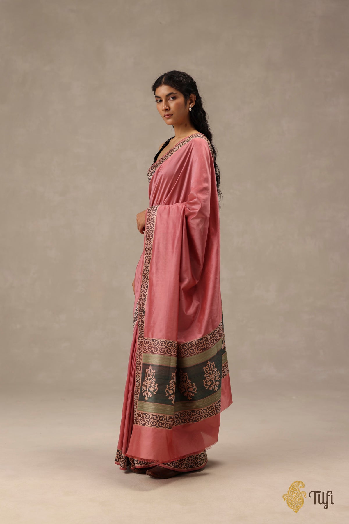 Pre-Order: 'Alba' Dusty Rose Pink Pure Katan Gheecha Silk Banarasi Handloom Saree