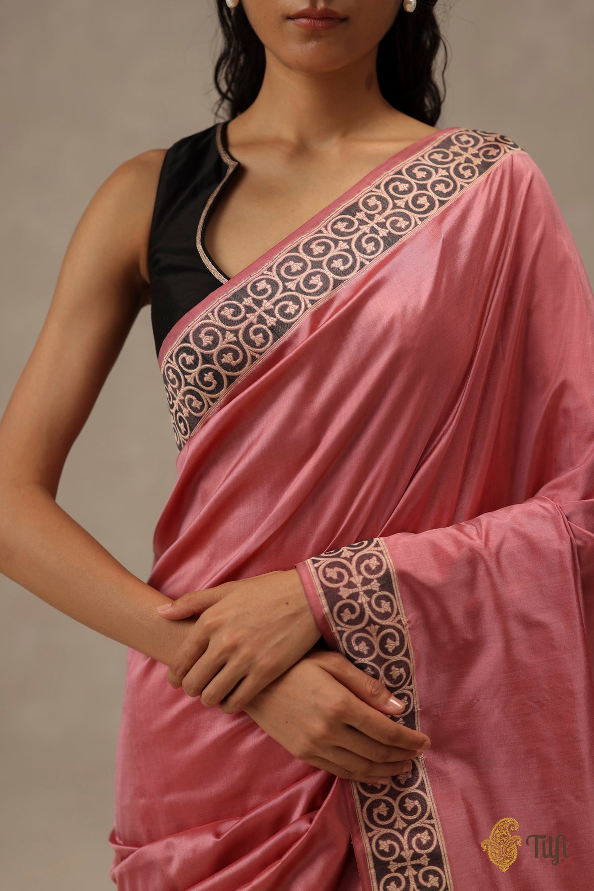 Pre-Order: 'Alba' Dusty Rose Pink Pure Katan Gheecha Silk Banarasi Handloom Saree
