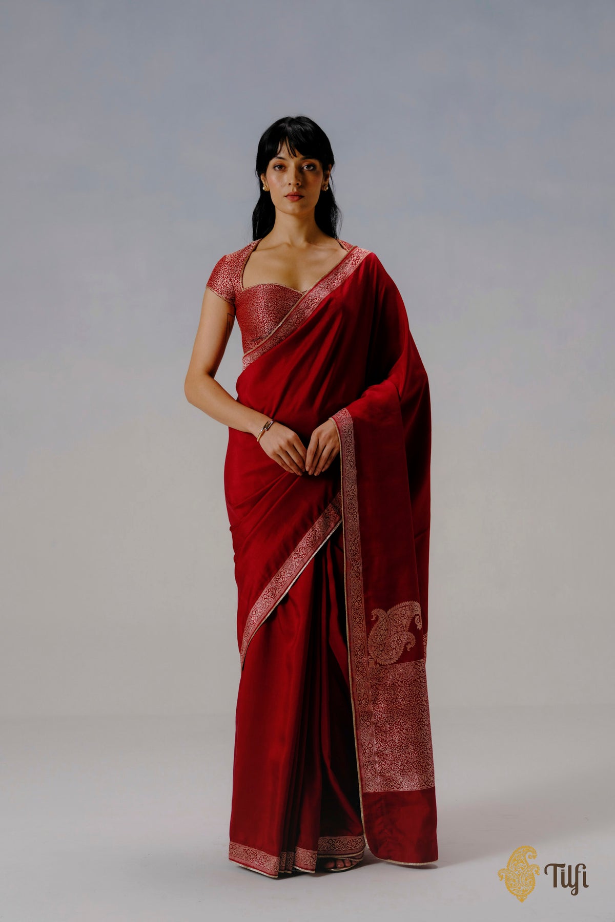 'Abha' Red Pure Katan Silk Banarasi Handloom Saree