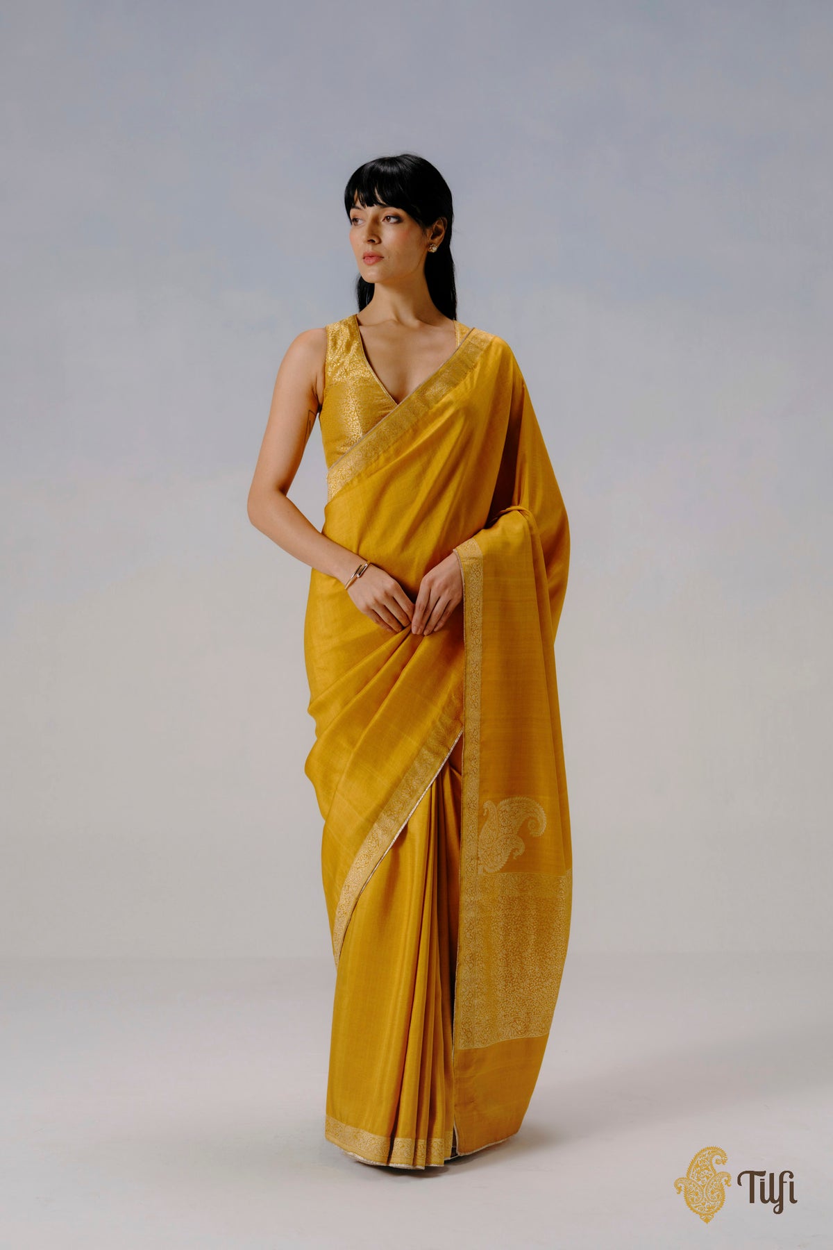 'Abha' Yellow Pure Katan Silk Banarasi Handloom Saree