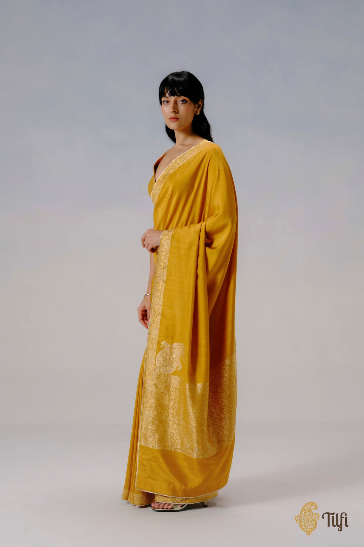 'Abha' Yellow Pure Katan Silk Banarasi Handloom Saree