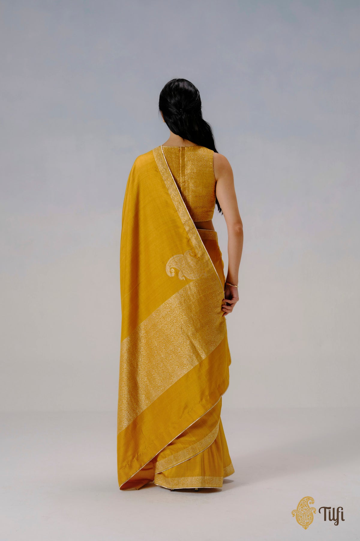 'Abha' Yellow Pure Katan Silk Banarasi Handloom Saree