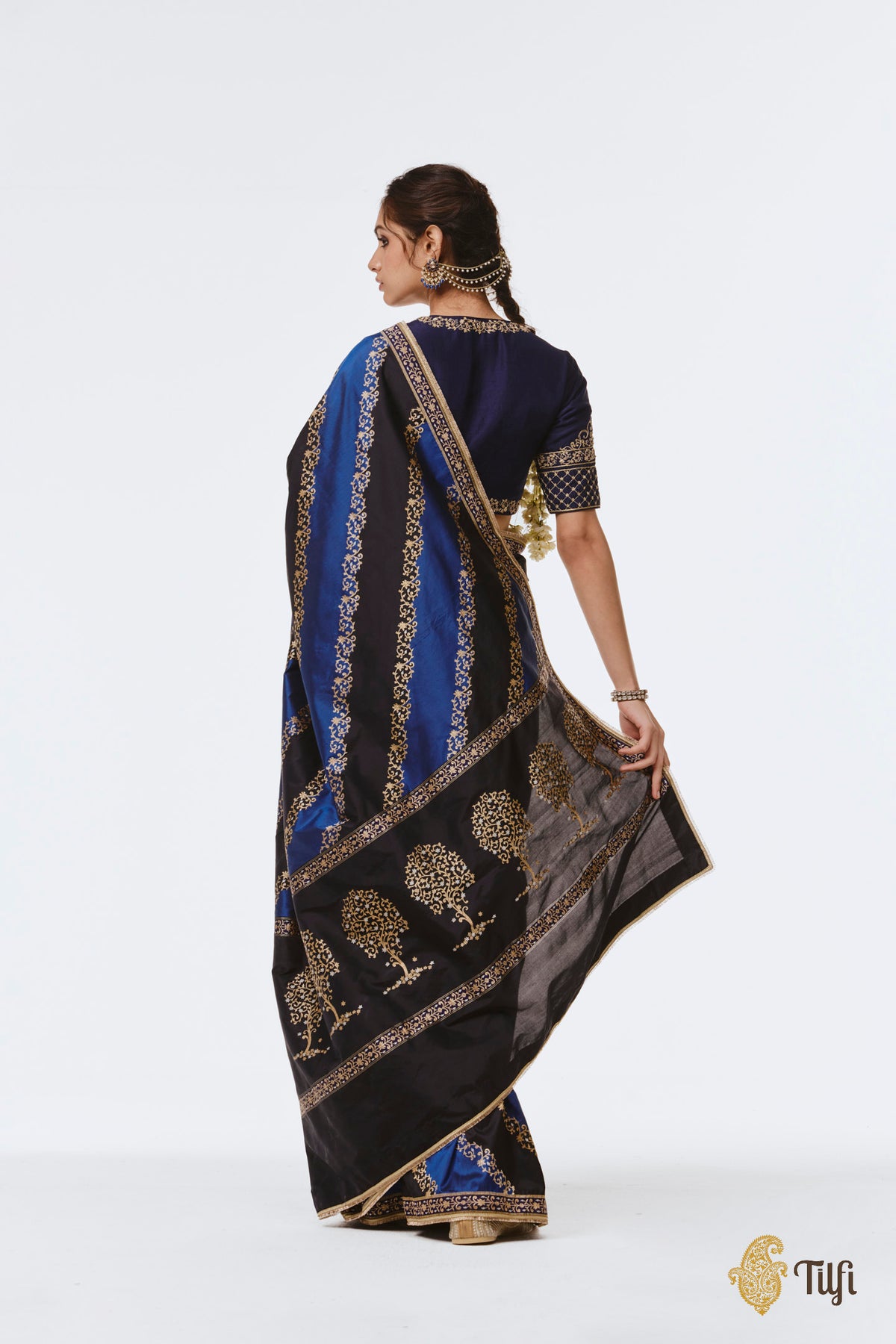 Pre-Order: 'Nandana' Black-Blue Pure Katan Silk Banarasi Handloom Saree