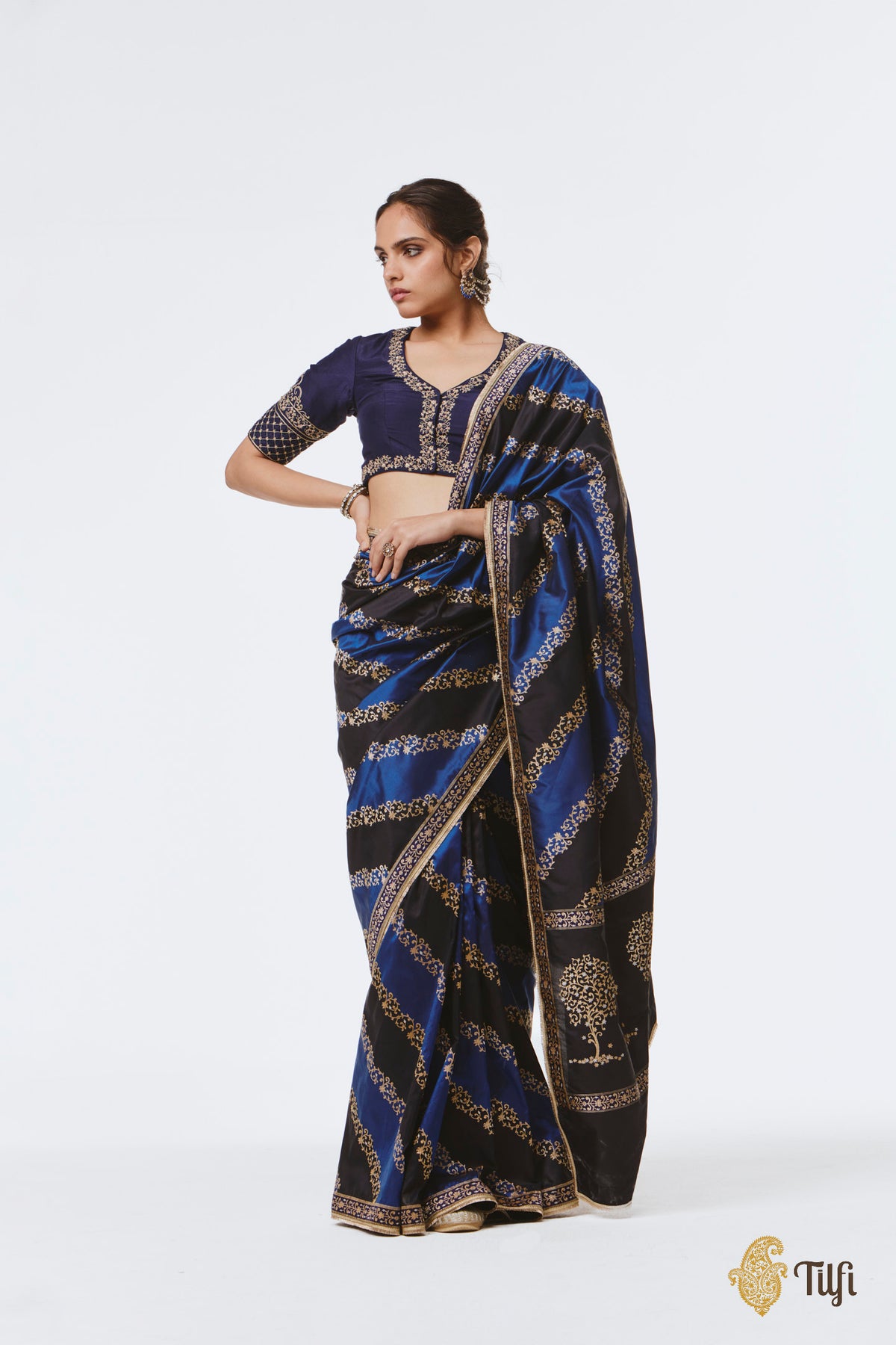 Pre-Order: 'Nandana' Black-Blue Pure Katan Silk Banarasi Handloom Saree