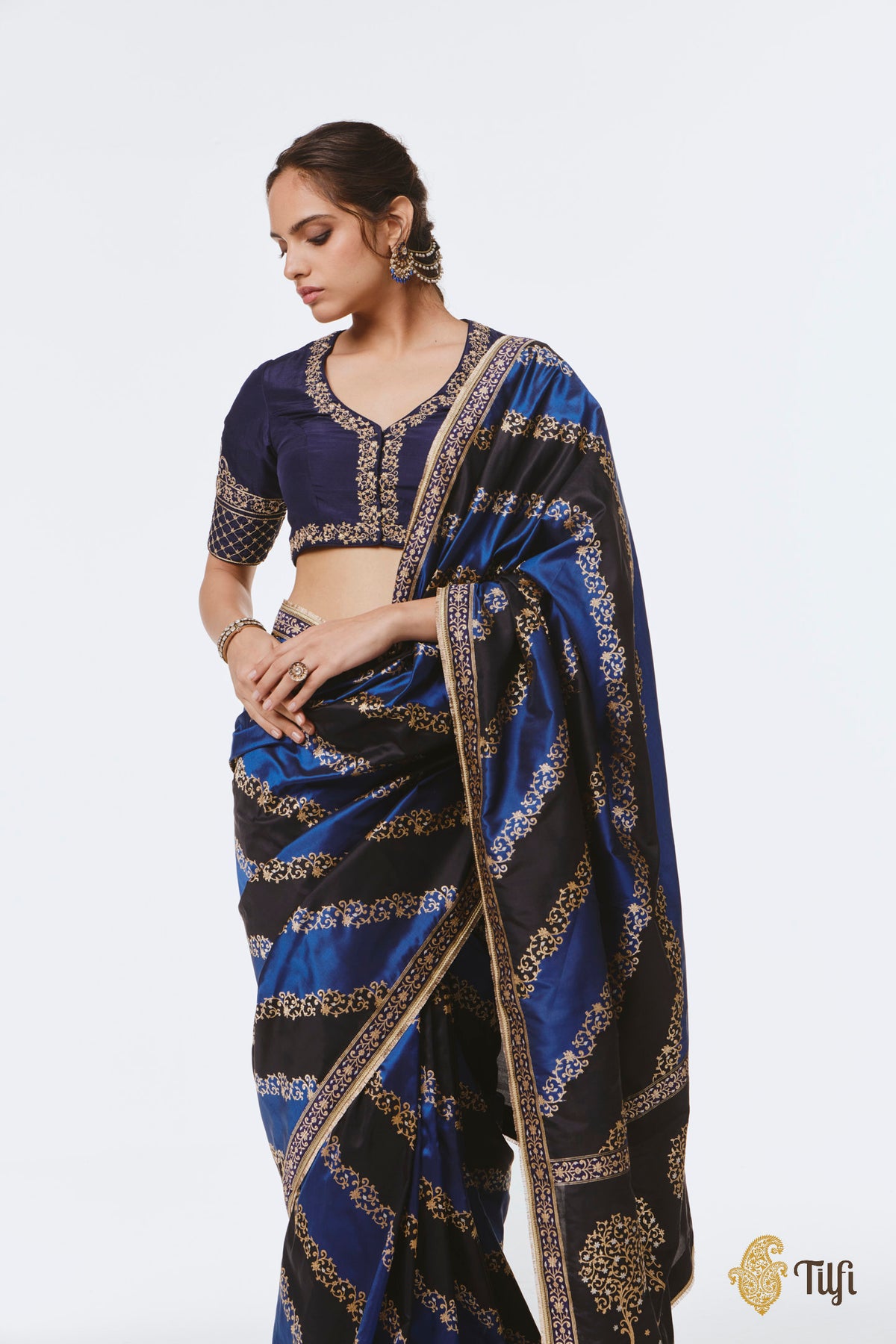 Pre-Order: 'Nandana' Black-Blue Pure Katan Silk Banarasi Handloom Saree