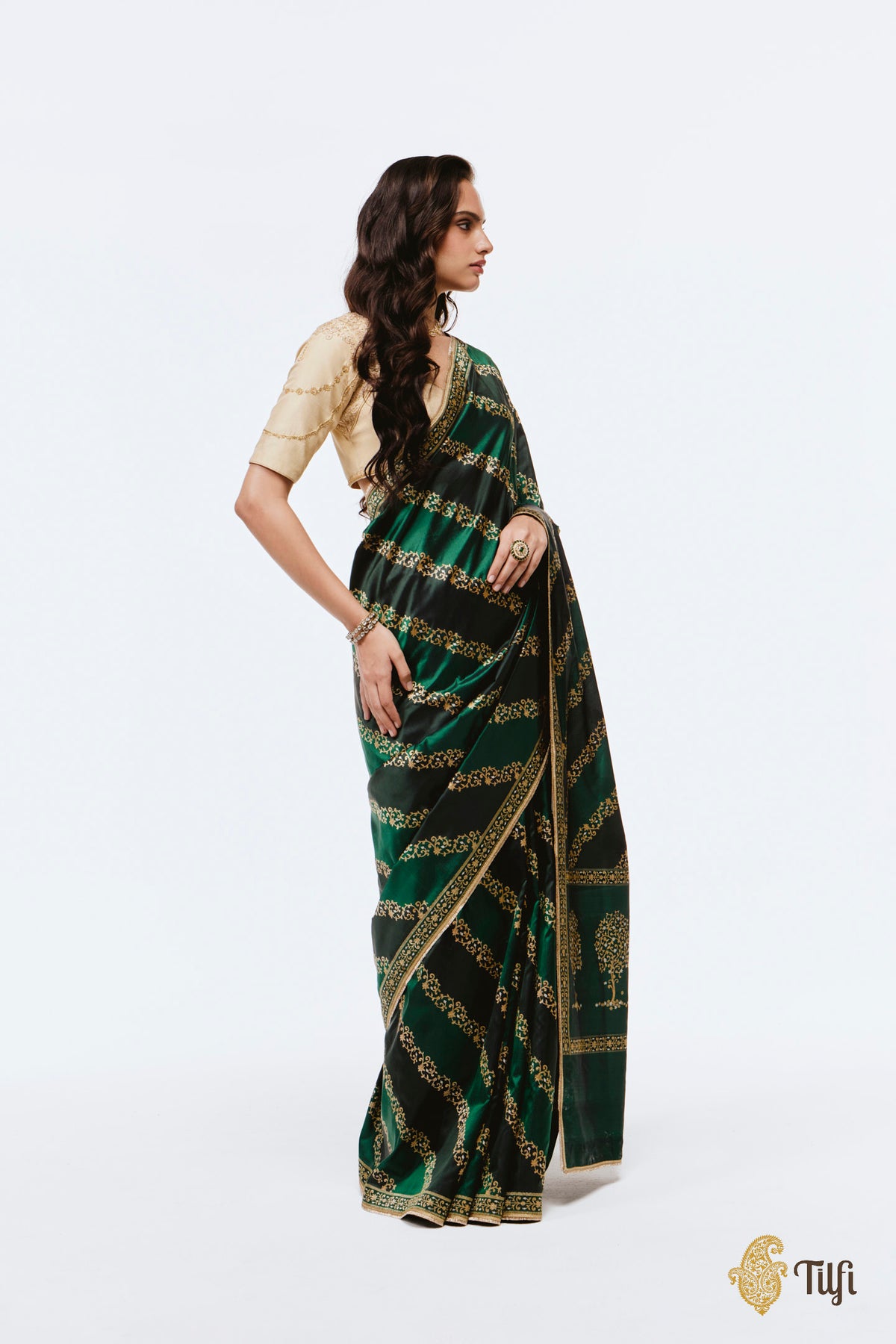 Pre-Order: 'Nandana' Shades of Green Pure Katan Silk Banarasi Handloom Saree