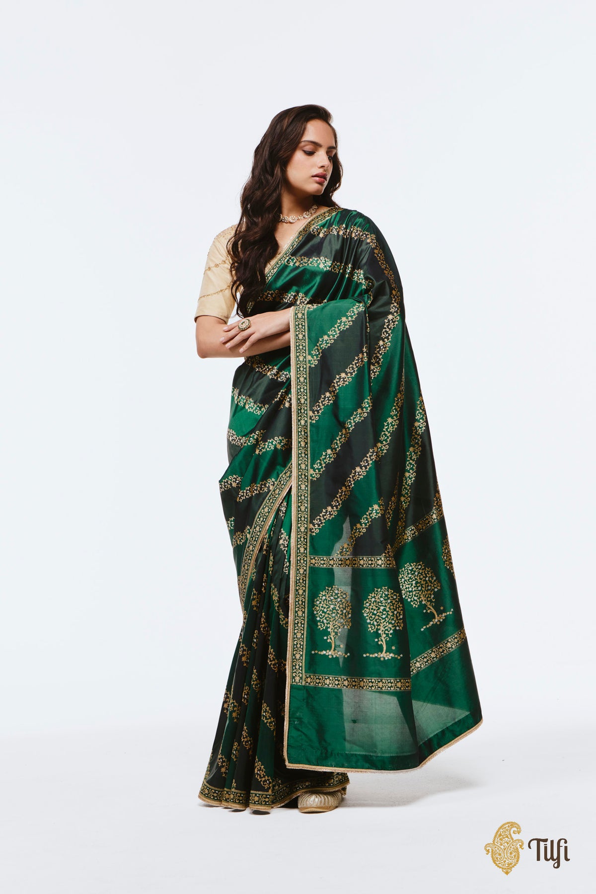 Pre-Order: 'Nandana' Shades of Green Pure Katan Silk Banarasi Handloom Saree