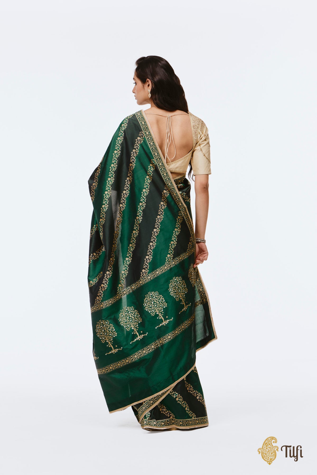 Pre-Order: 'Nandana' Shades of Green Pure Katan Silk Banarasi Handloom Saree