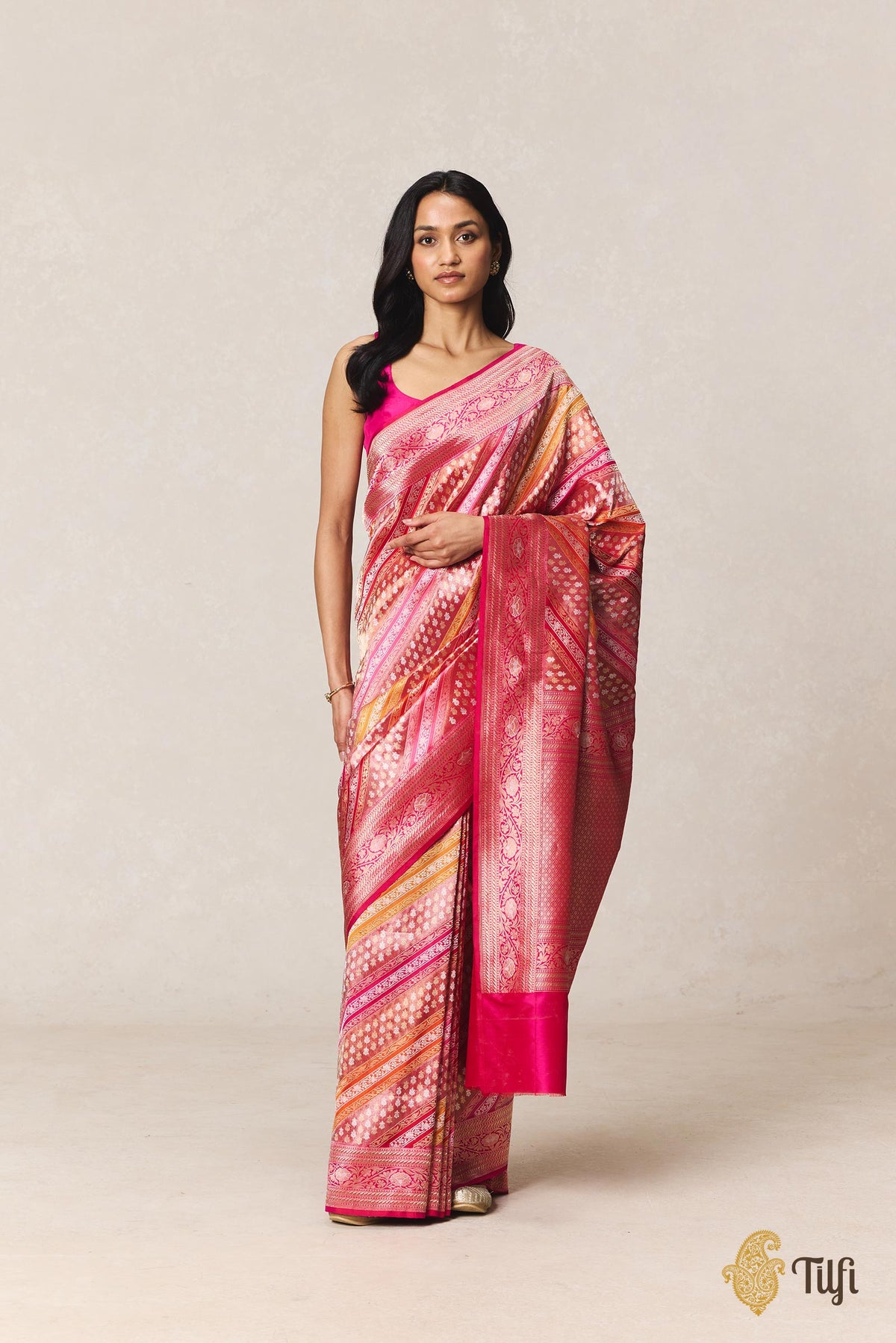 Red Rani-Pink Pure Katan Silk Rangkat Banarasi Handloom Saree
