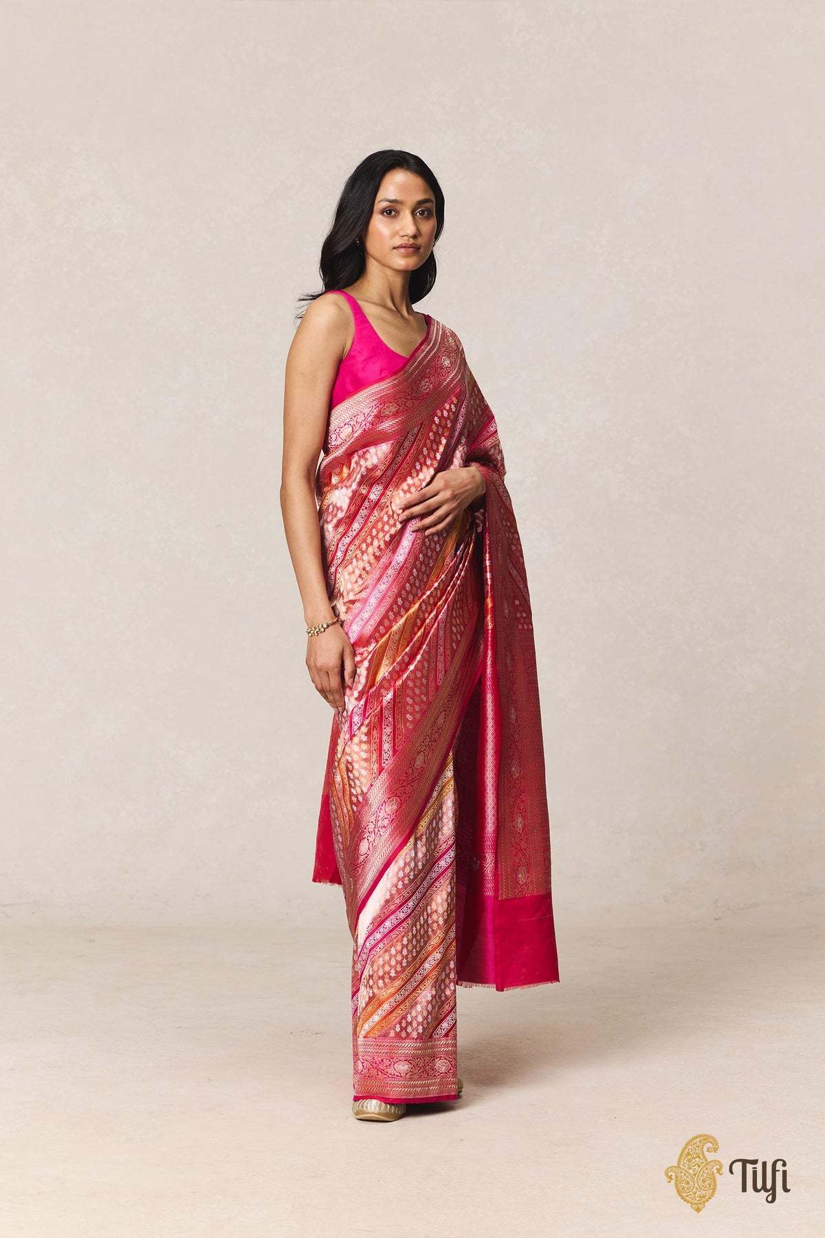 Red Rani-Pink Pure Katan Silk Rangkat Banarasi Handloom Saree