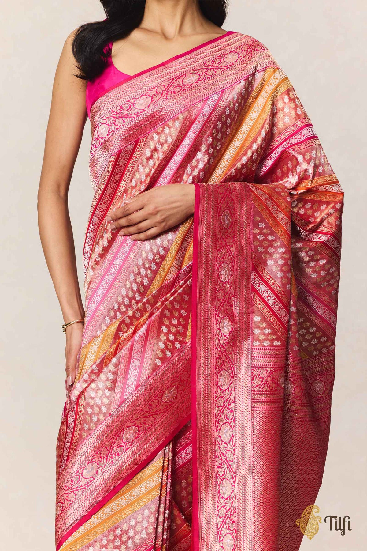 Red Rani-Pink Pure Katan Silk Rangkat Banarasi Handloom Saree