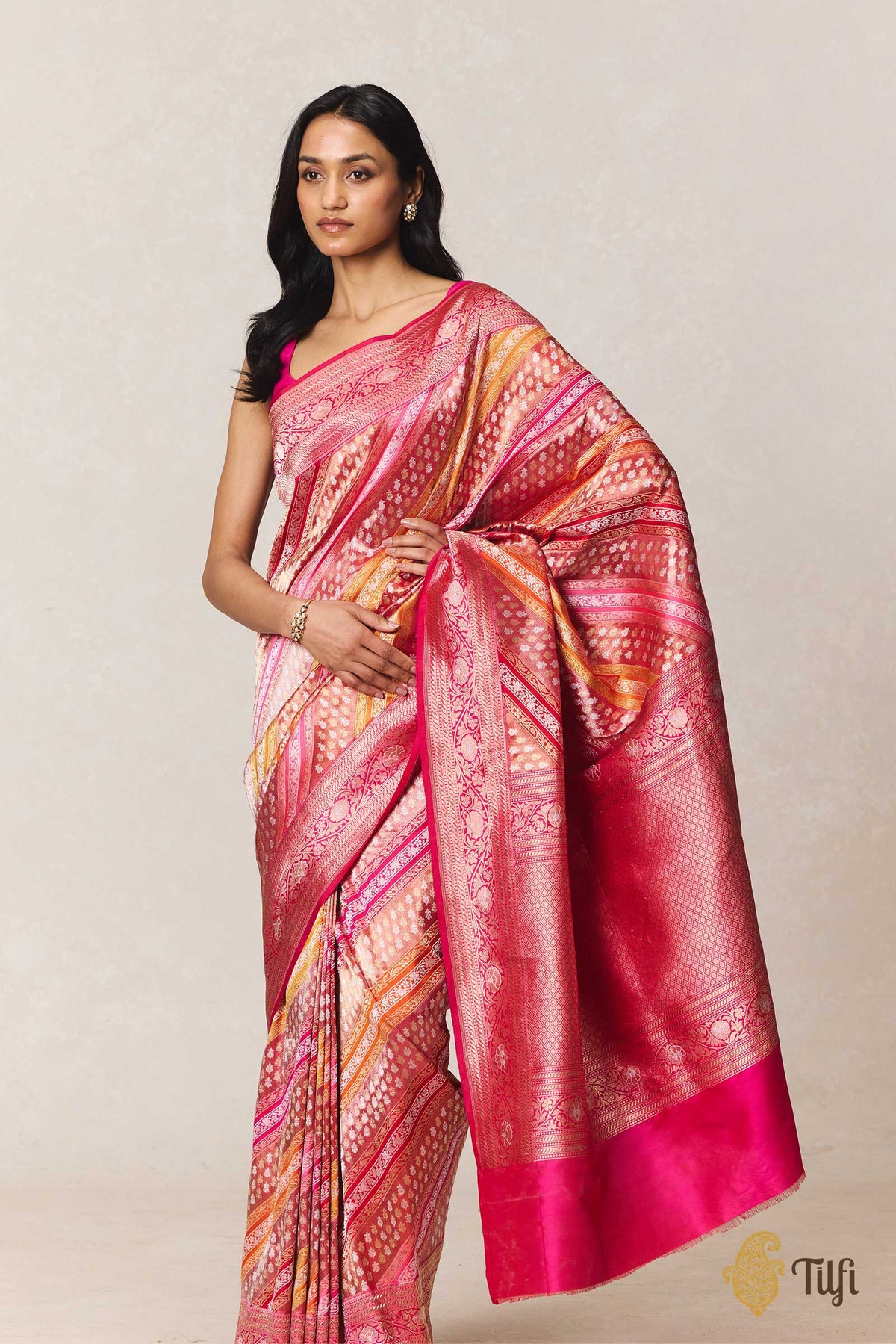Red Rani-Pink Pure Katan Silk Rangkat Banarasi Handloom Saree