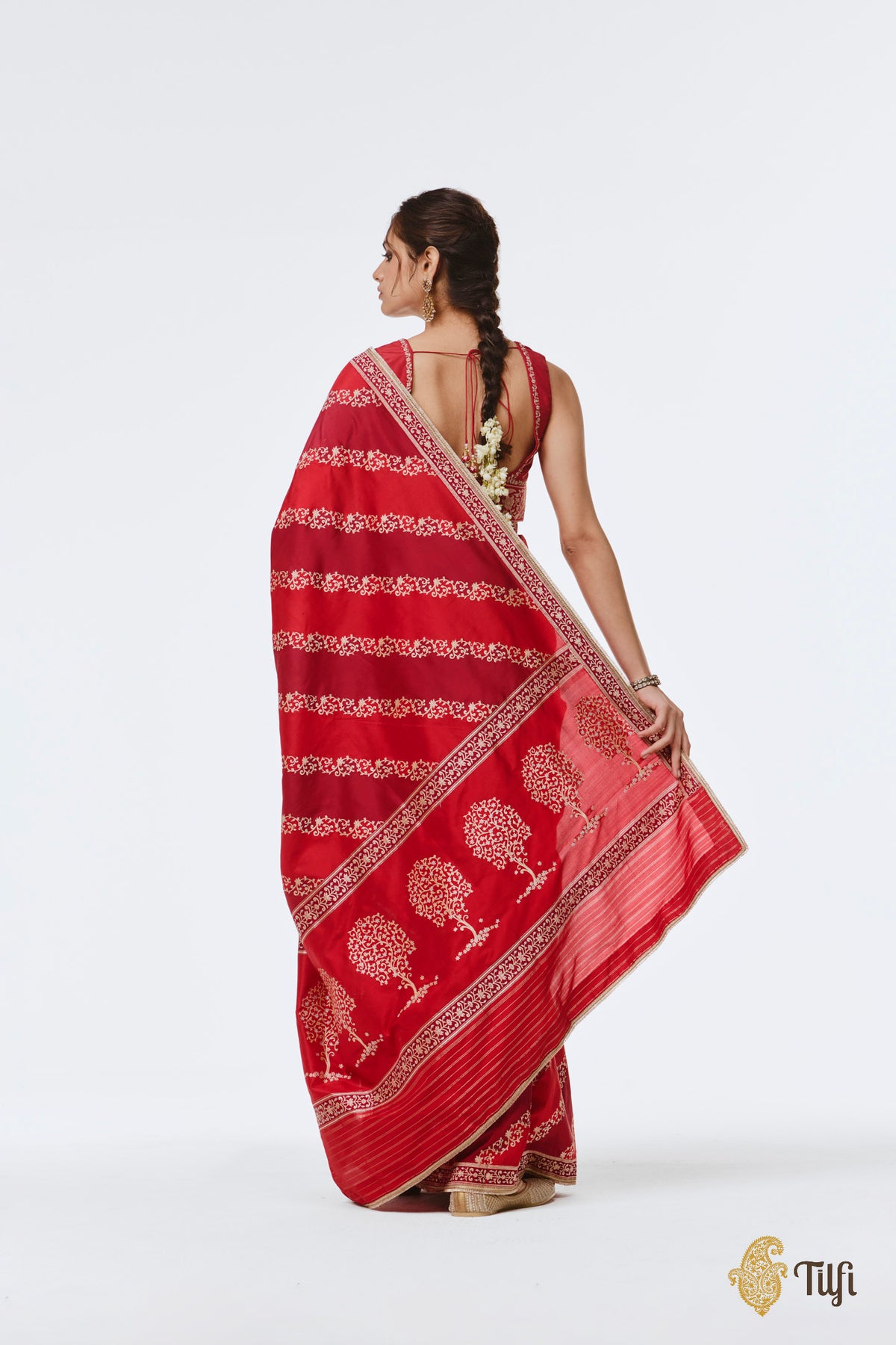 Pre-Order: 'Nandana' Red-Maroon Pure Katan Silk Banarasi Handloom Saree