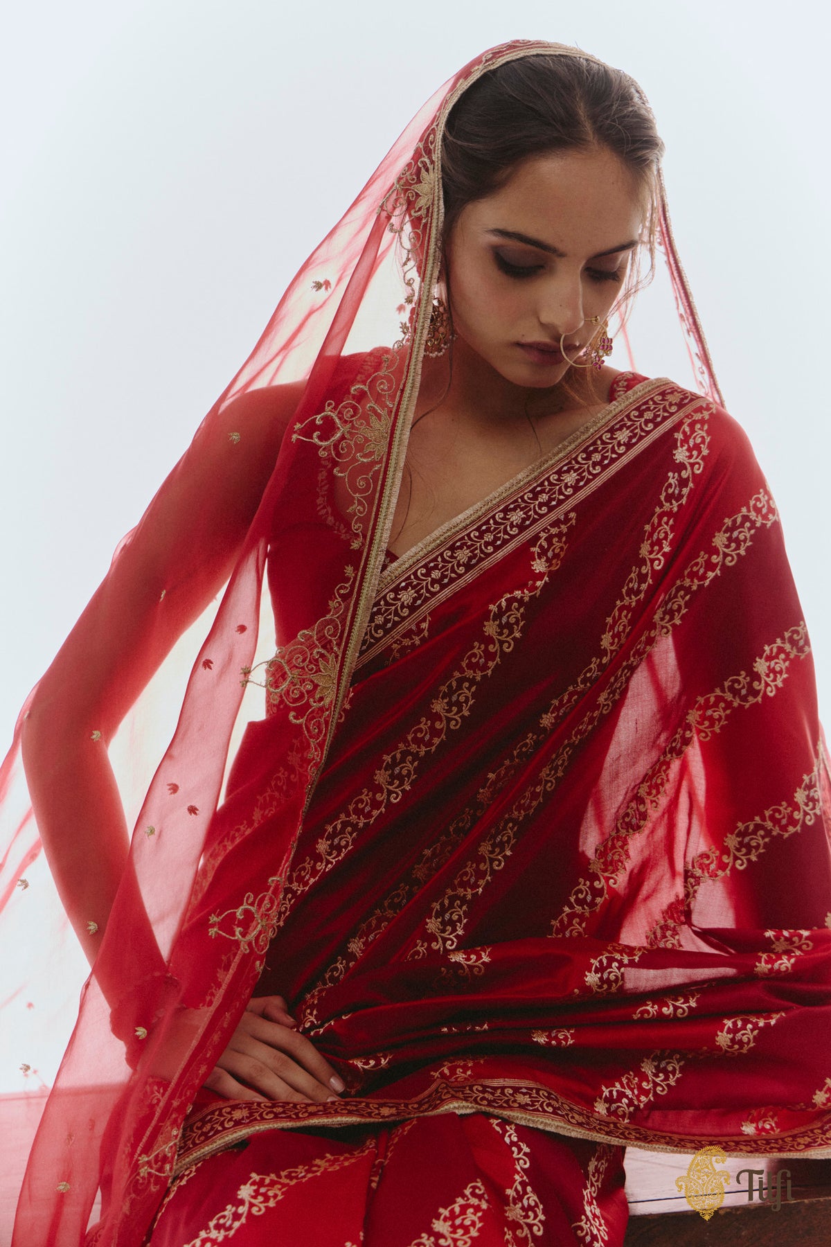 Pre-Order: 'Nandana' Red-Maroon Pure Katan Silk Banarasi Handloom Saree