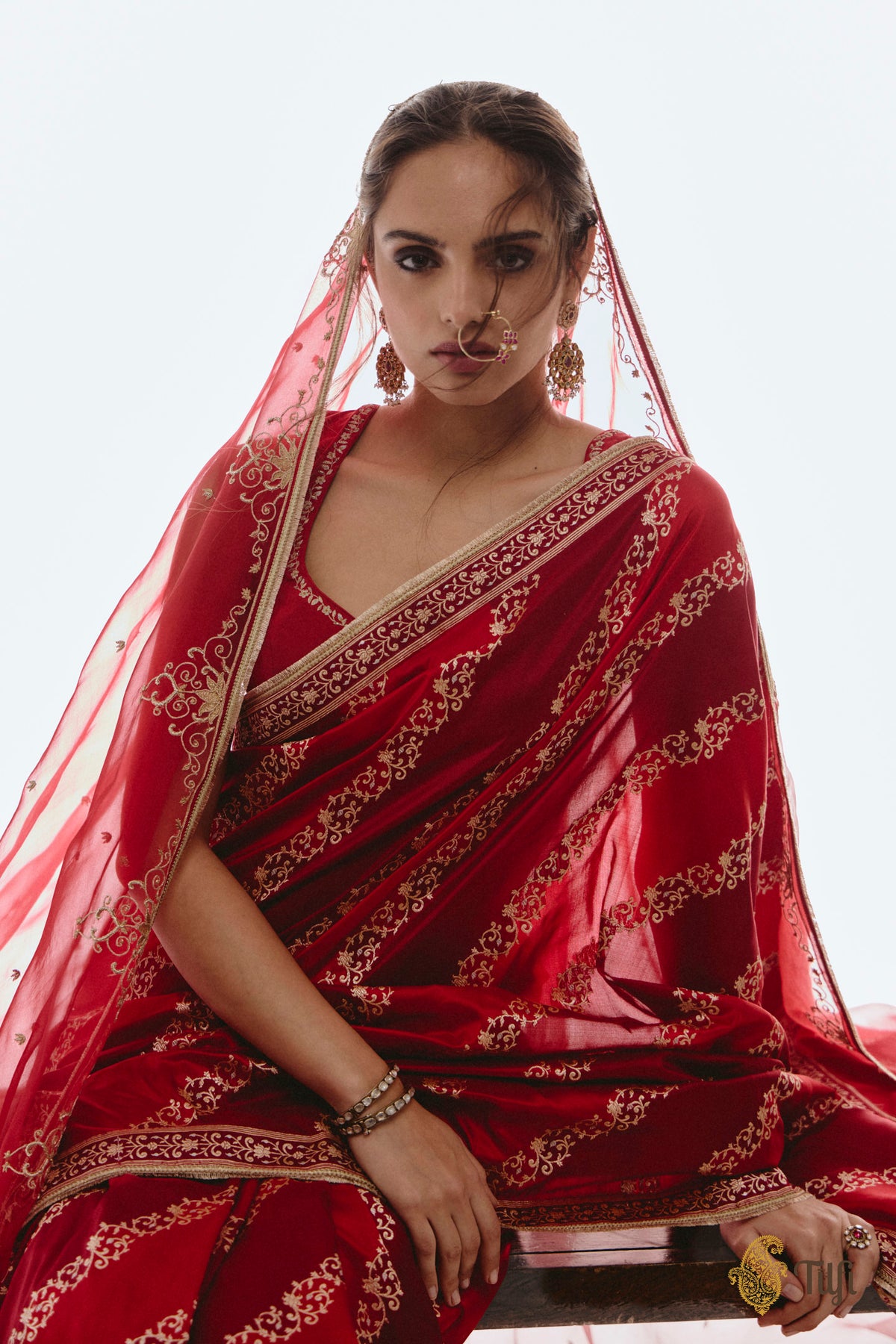 Pre-Order: 'Nandana' Red-Maroon Pure Katan Silk Banarasi Handloom Saree