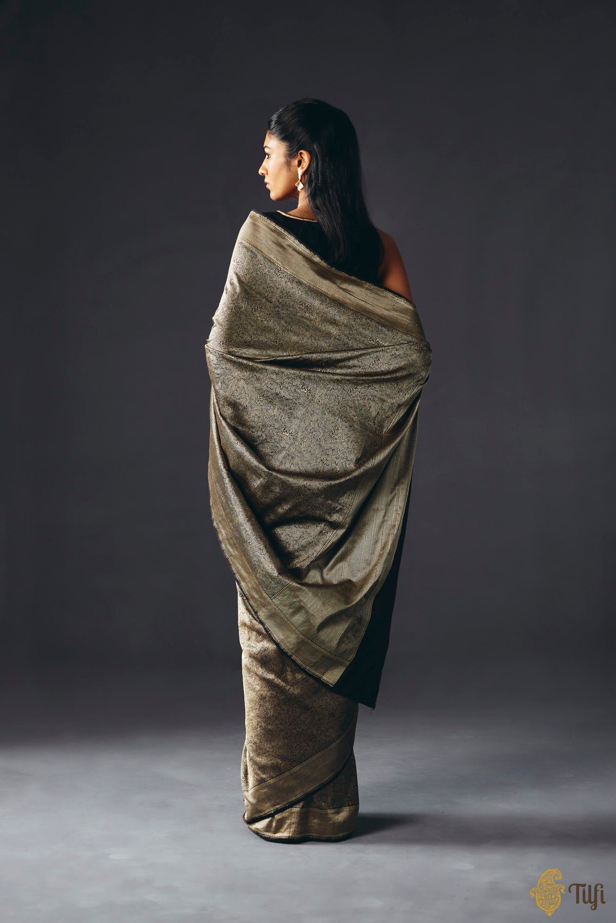 'Empress of the Wild' Black Pure Katan Silk Banarasi Handloom Saree